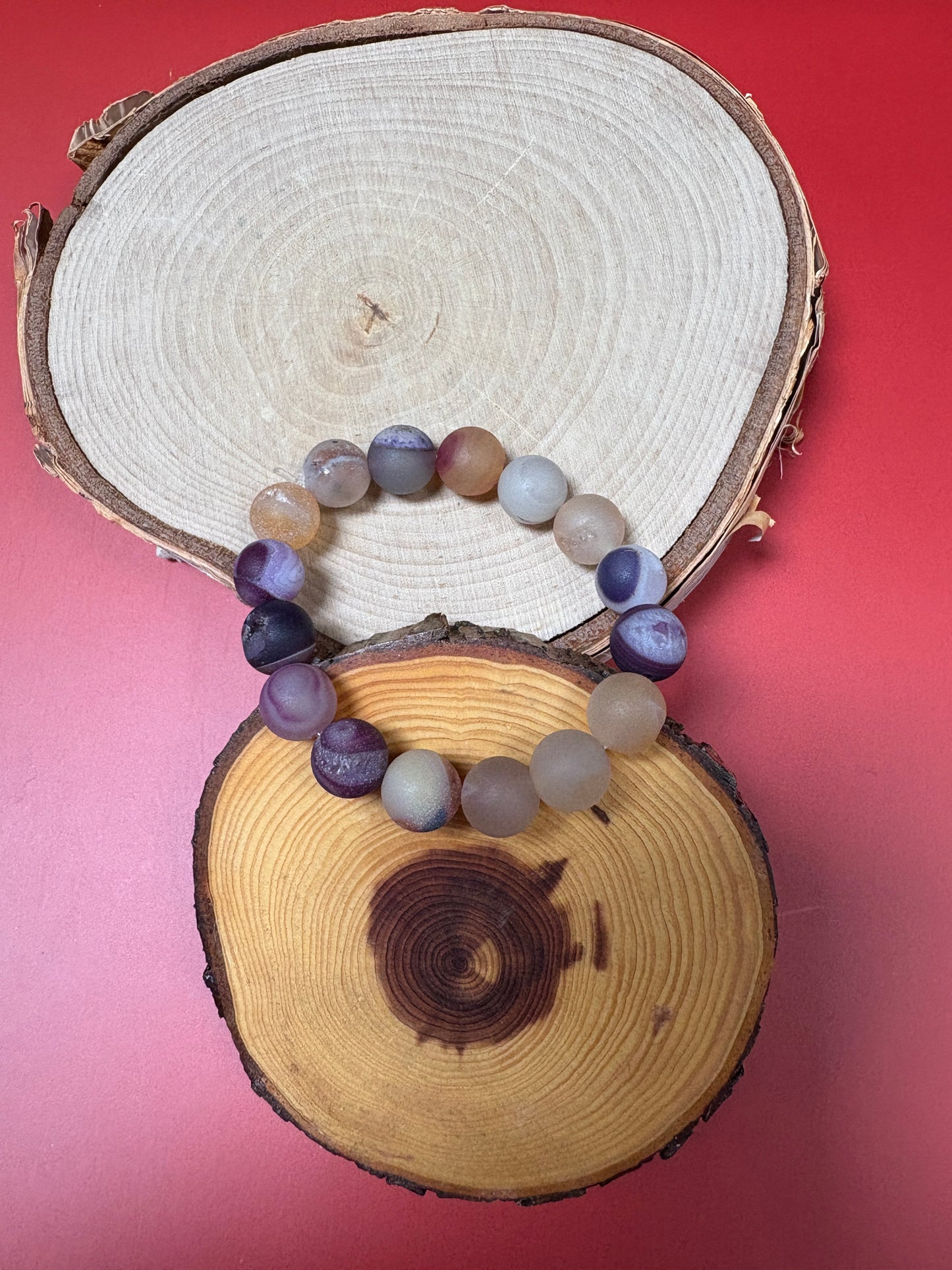 Purple Dyed Agate Beaded Stretch Bracelet