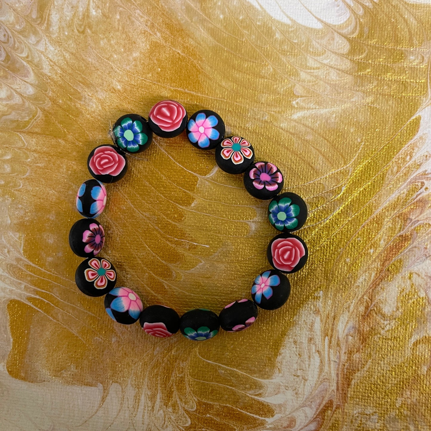 Multi Flower Clay beaded Stretch braceletPink tiful of LOVE