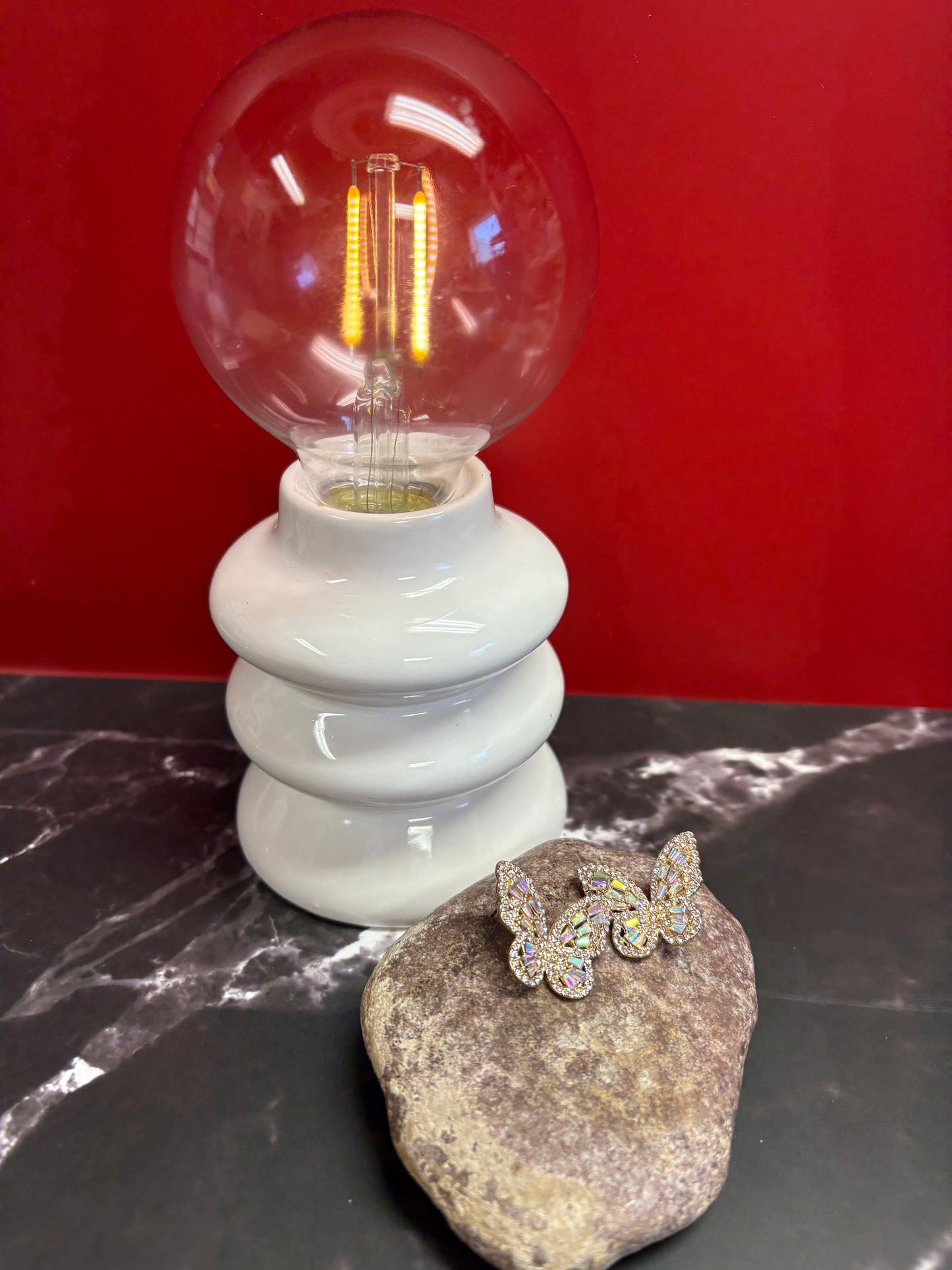 White Rhinestone Silver Butterfly Stud Earrings