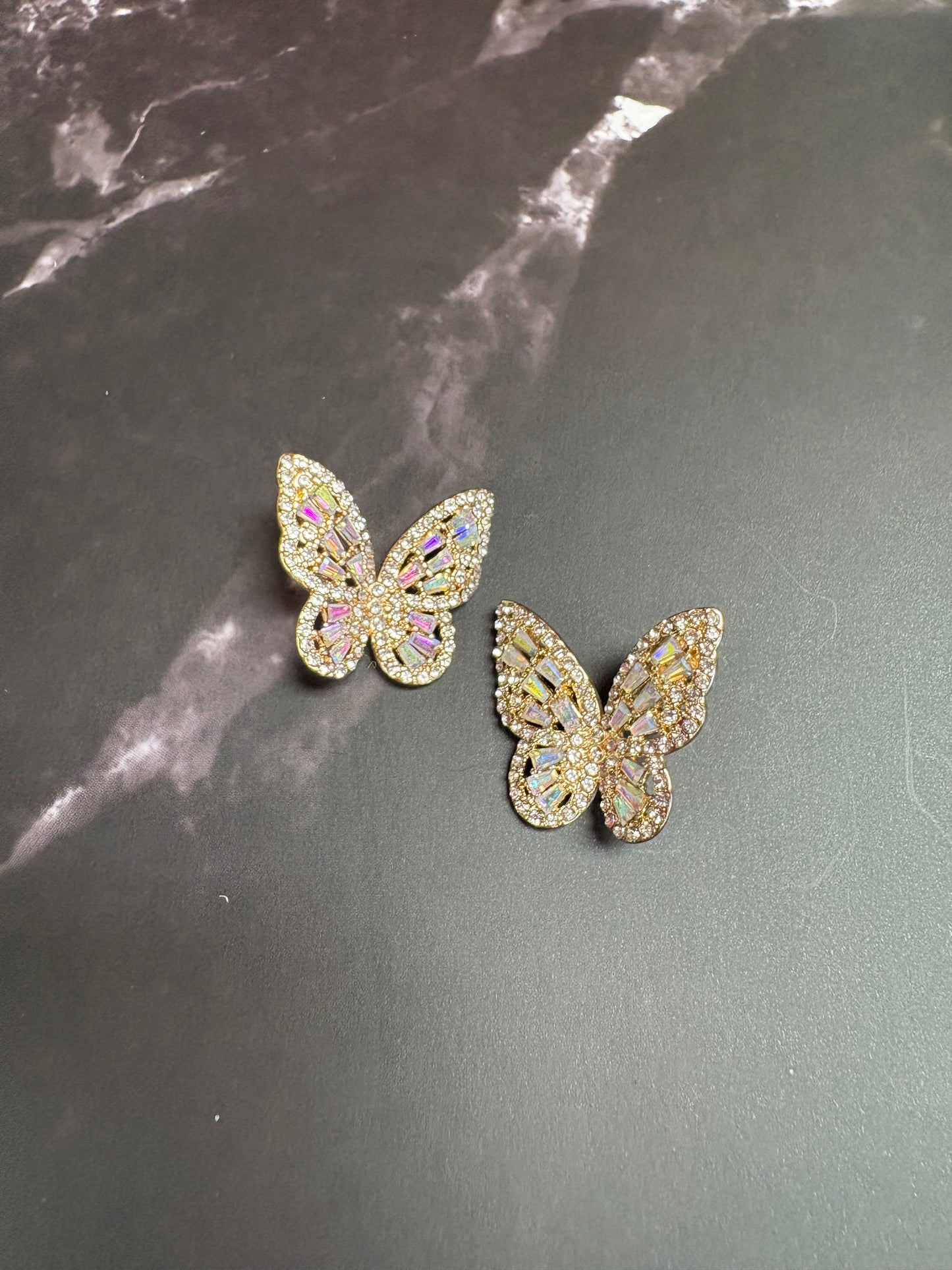 White Rhinestone Silver Butterfly Stud Earrings