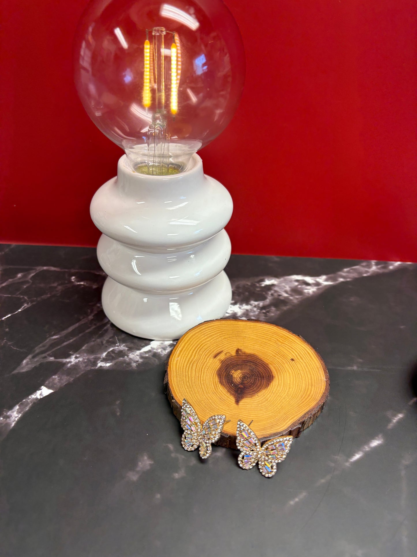 White Rhinestone Silver Butterfly Stud Earrings