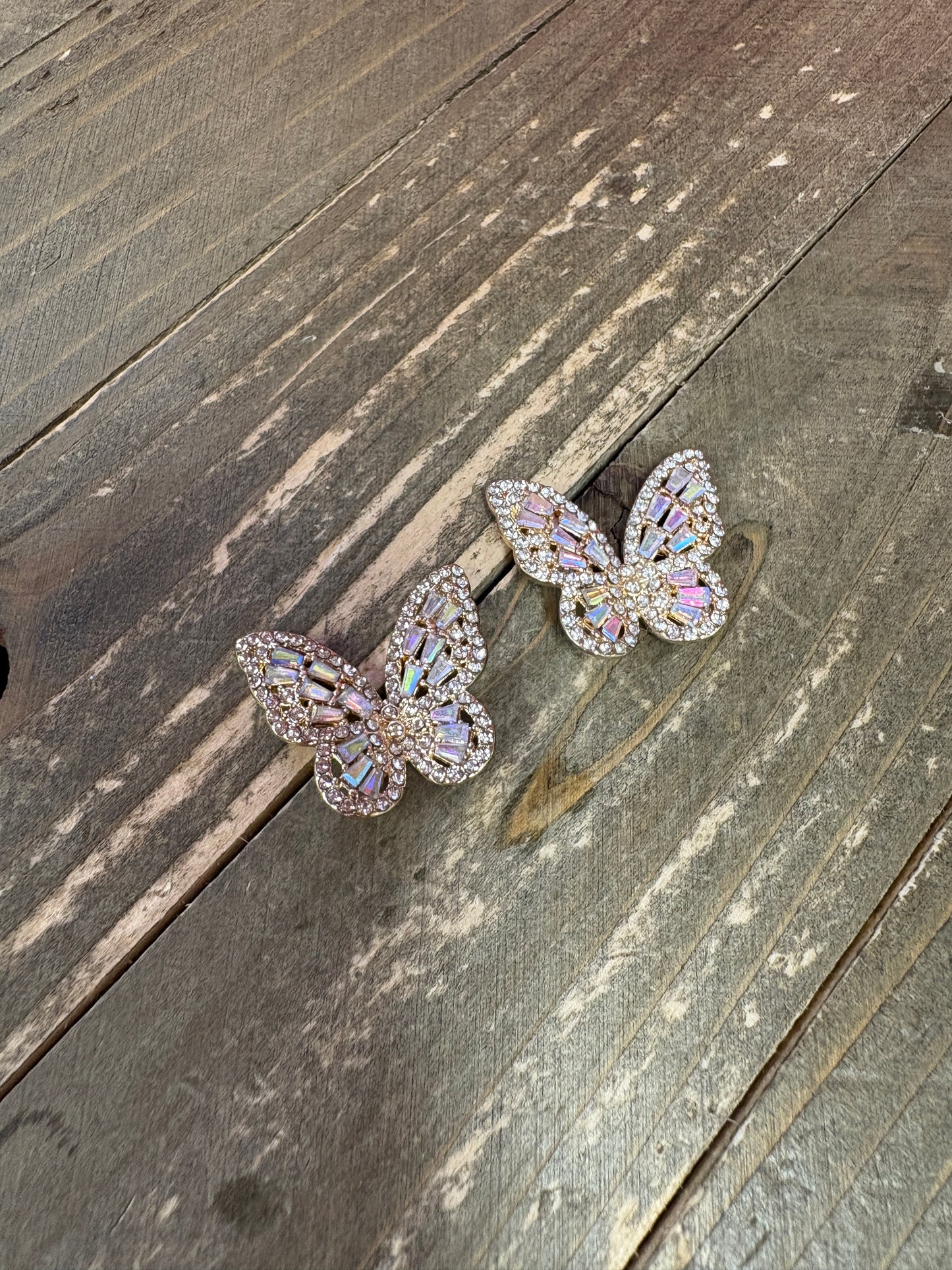 White Rhinestone Silver Butterfly Stud Earrings