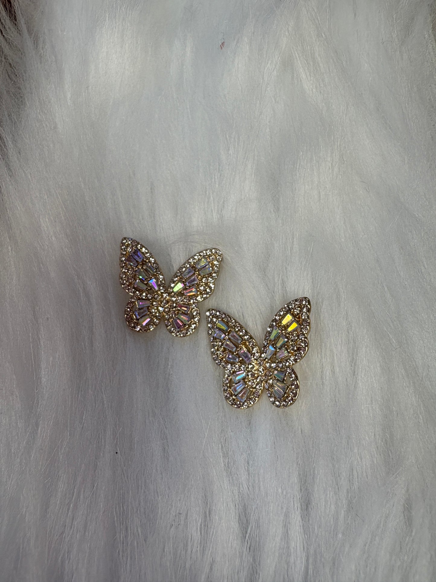 White Rhinestone Silver Butterfly Stud Earrings