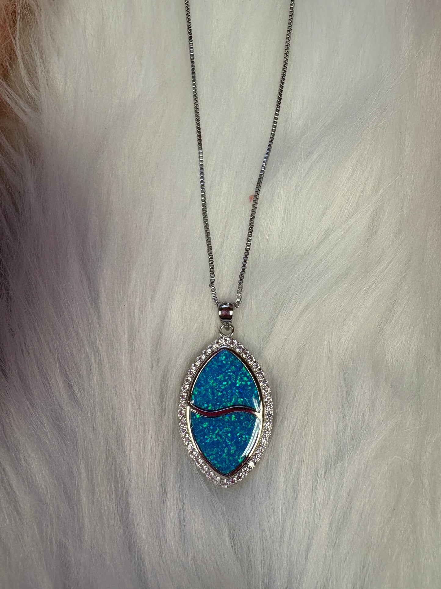 Oval Blue Opal Silver Necklace