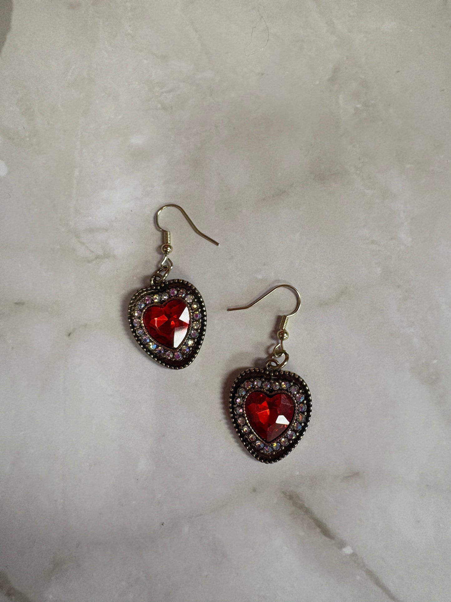 Red Heart Rhinestone dangling earrings