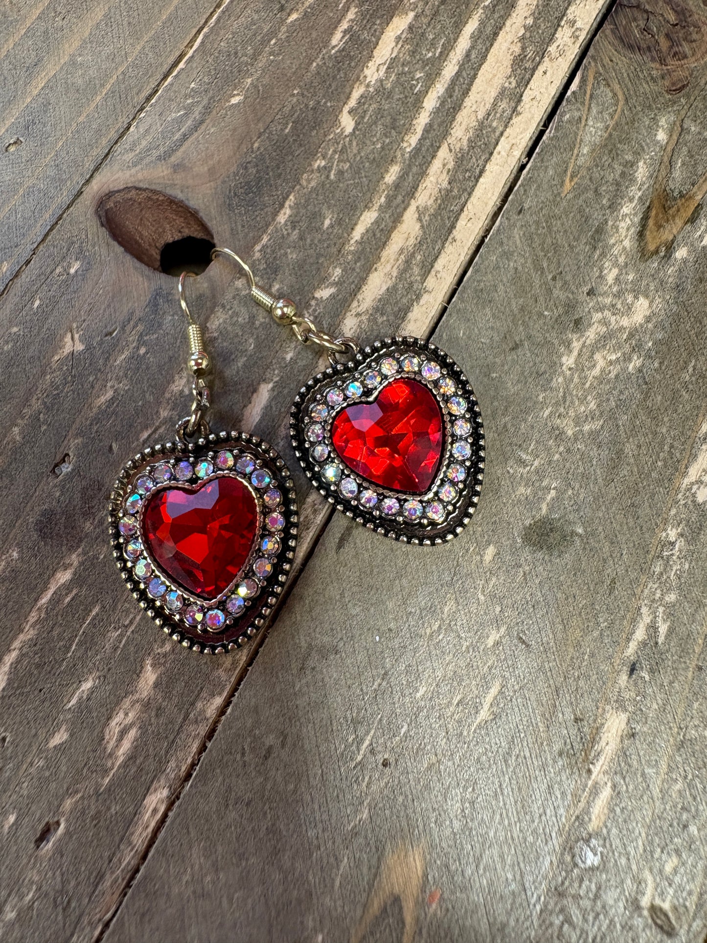 Red Heart Rhinestone dangling earrings