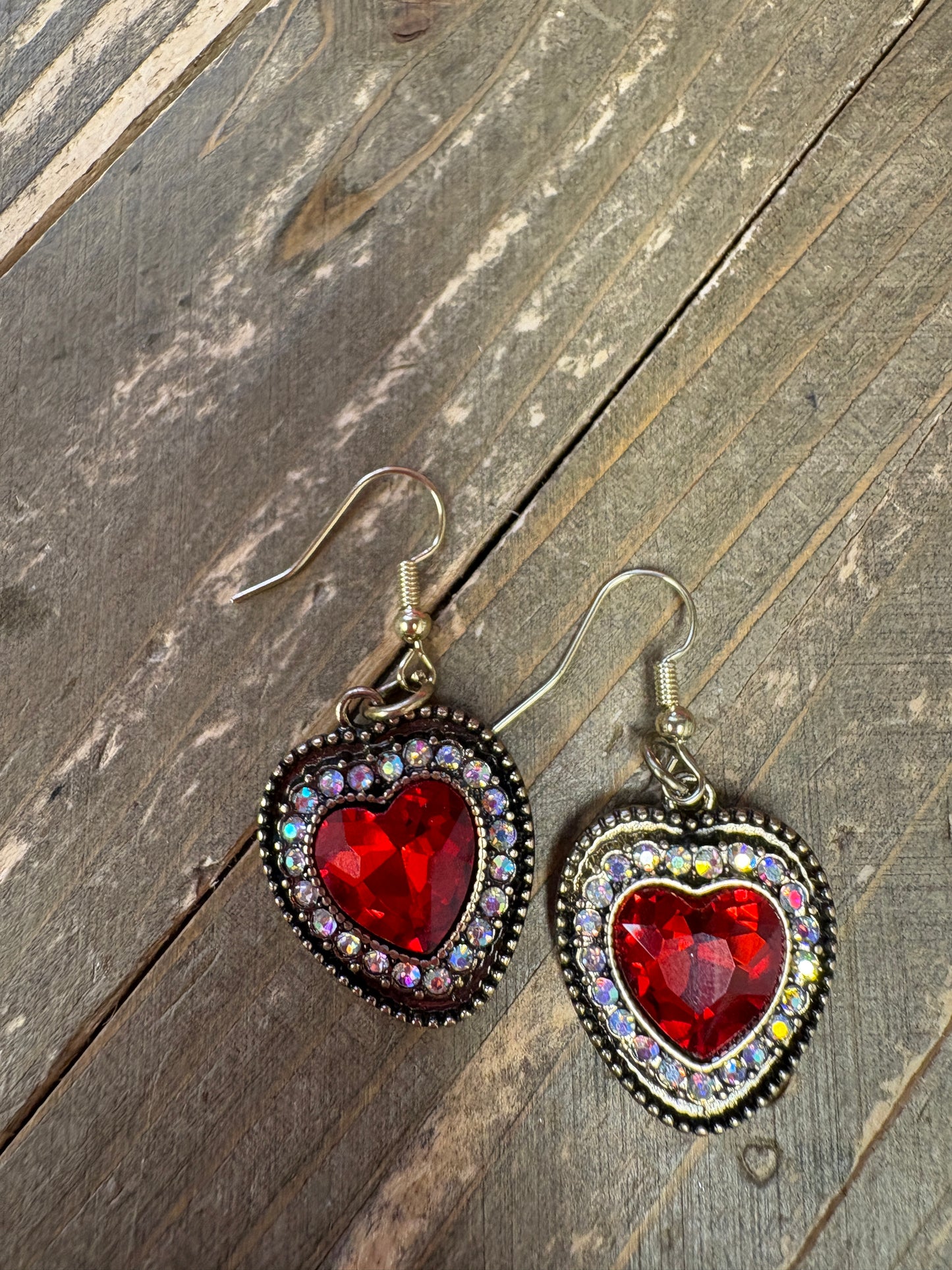 Red Heart Rhinestone dangling earrings