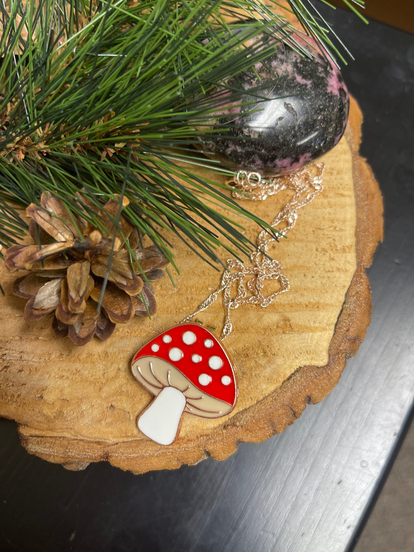 Mushroom Pendant on a Rose Gold chain NecklacePink tiful of LOVE