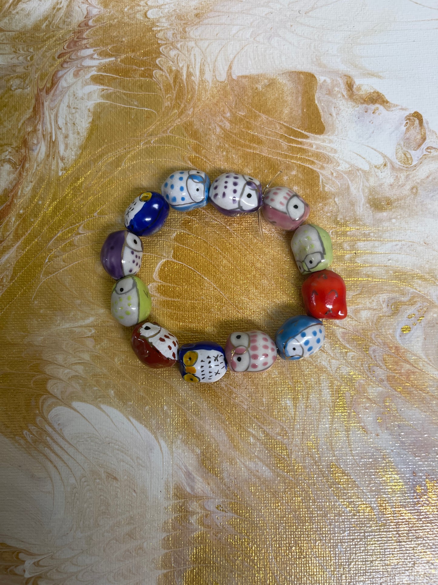Ceramic Porcelain - Muticolored Owl Beaded Elastic/Stretch BraceletPink tiful of LOVE