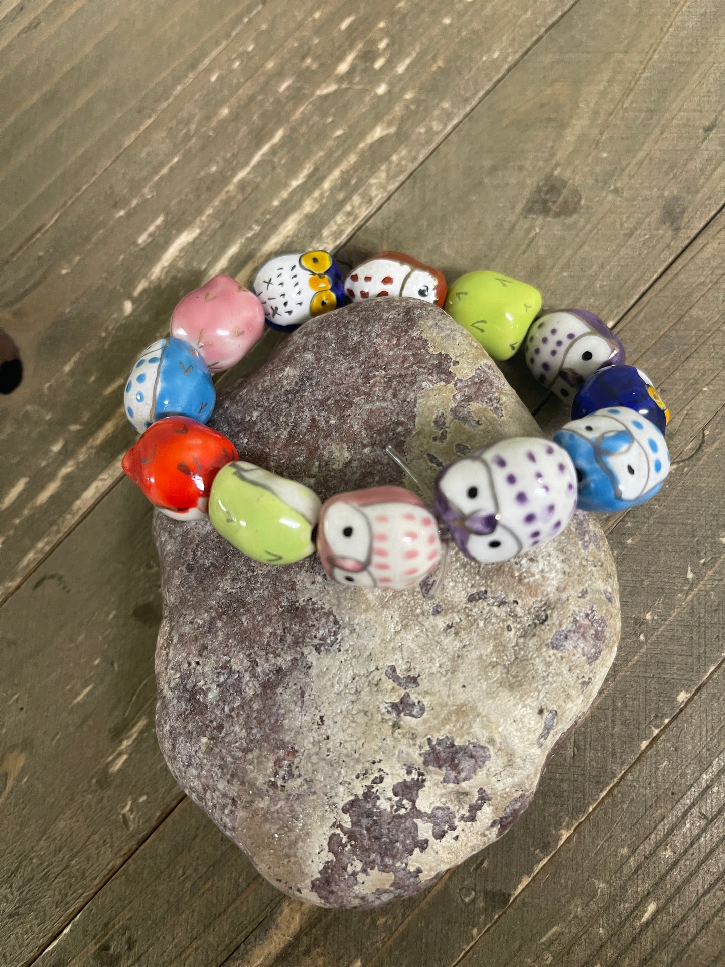 Ceramic Porcelain - Muticolored Owl Beaded Elastic/Stretch BraceletPink tiful of LOVE