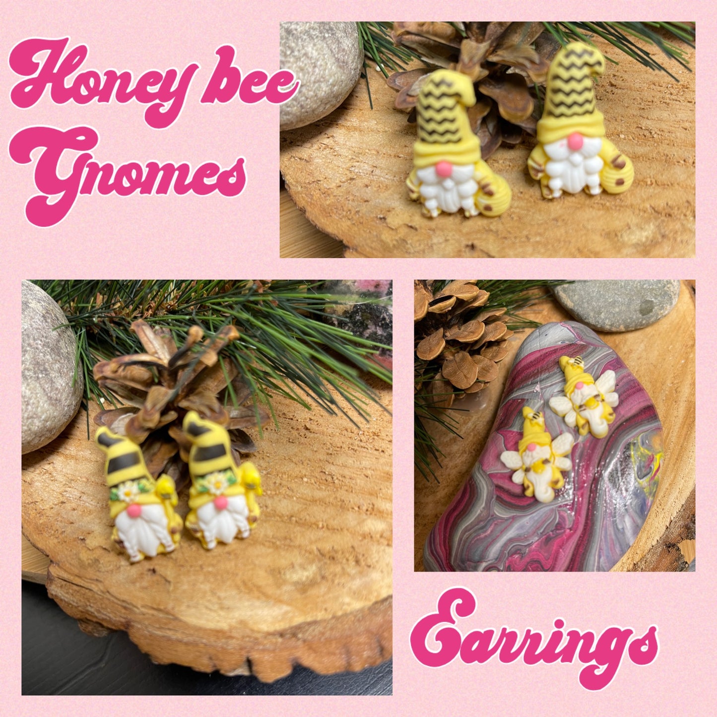 Honey Bee Gnomes Stud Earrings (3 to choose from)Pink tiful of LOVE