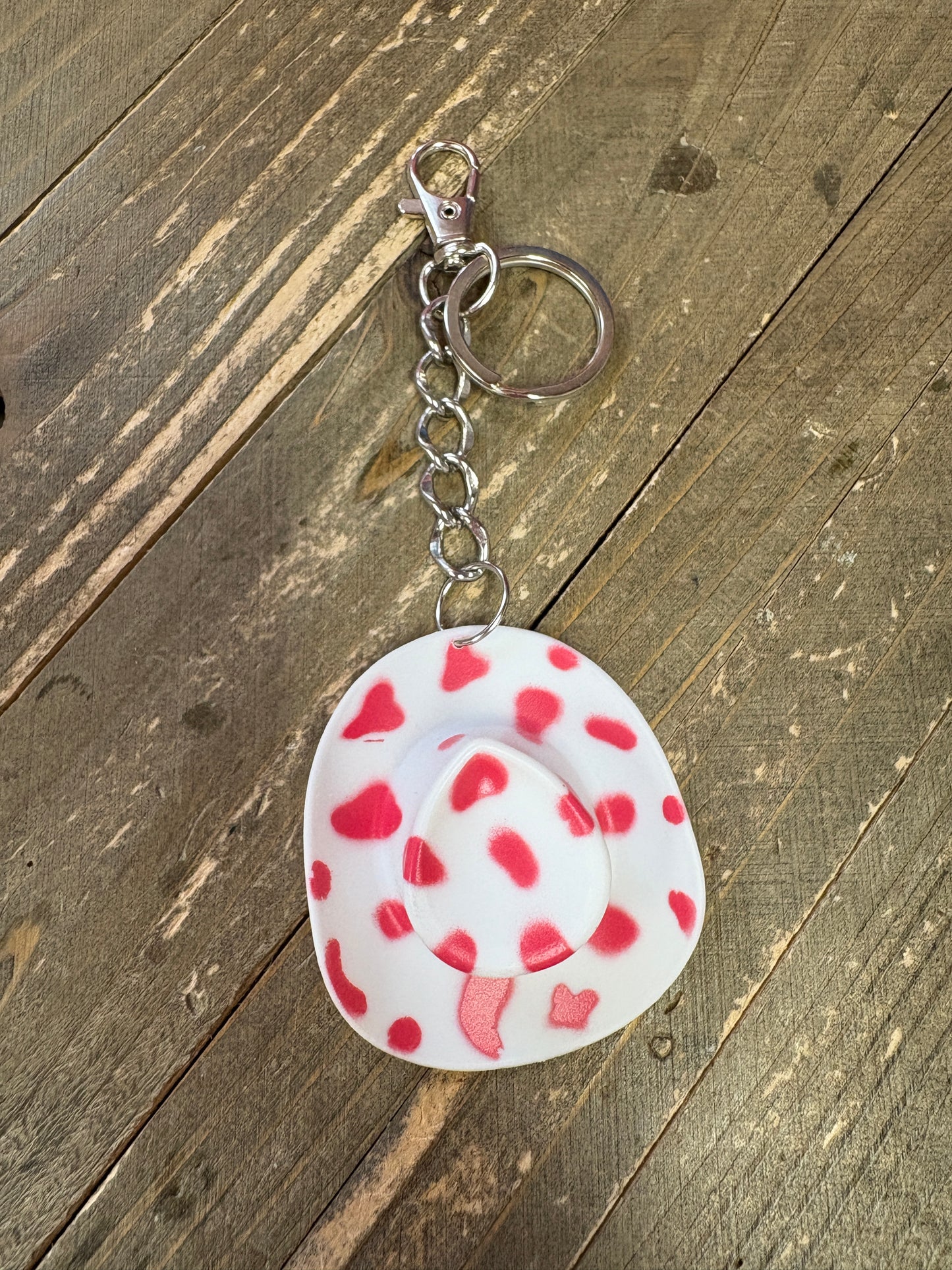 Western Pink Cow Print Hat Key Chain
