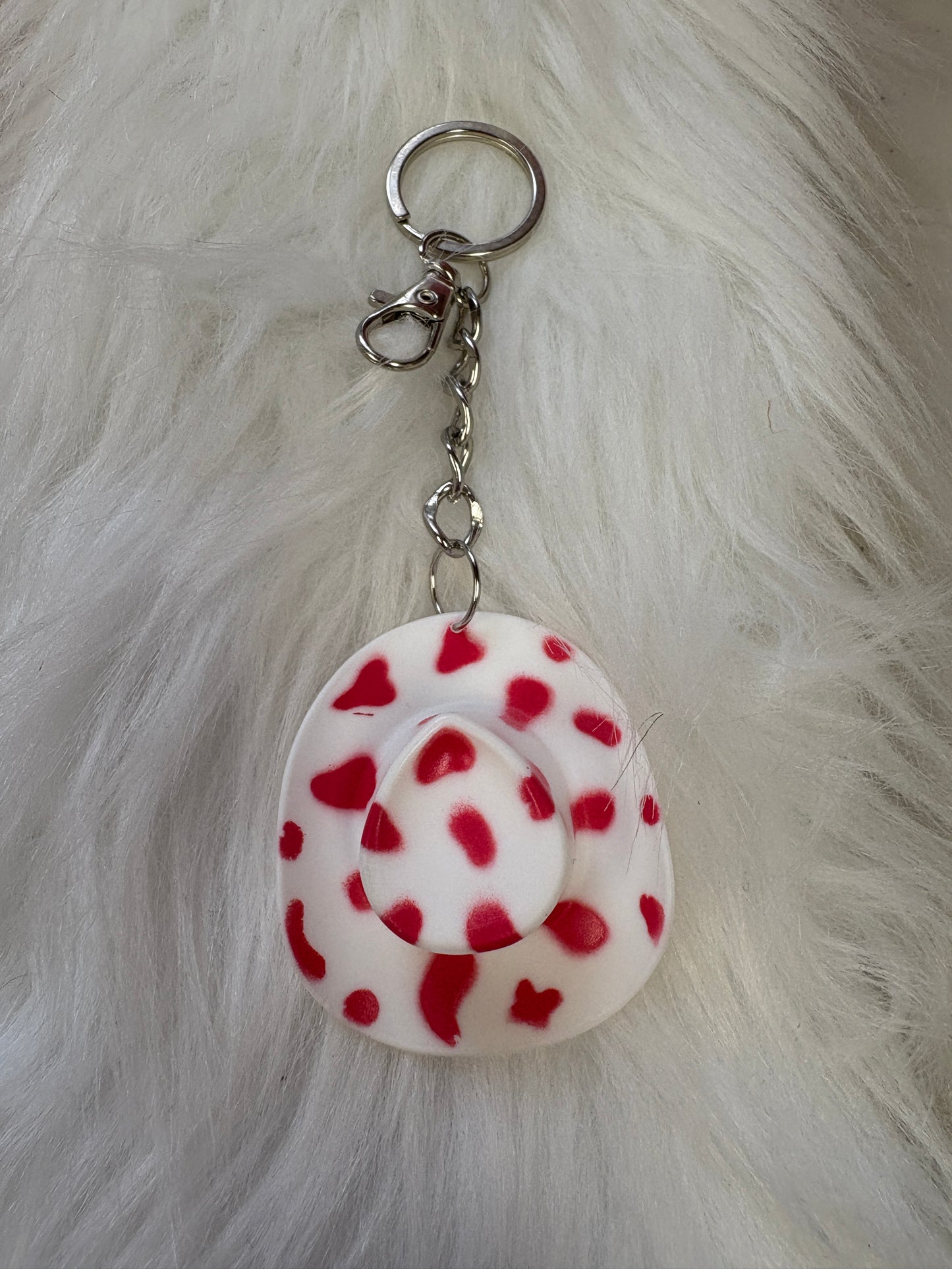Western Pink Cow Print Hat Key Chain