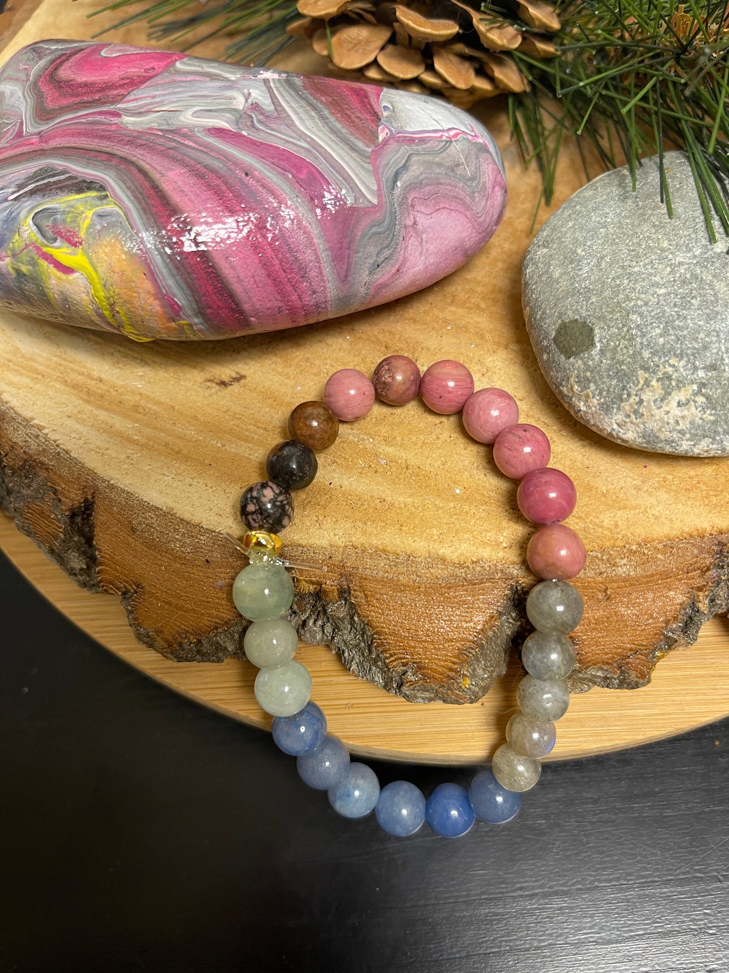 Wildflower Meadow Beaded Elastic Bracelet; Natural Gemstones; perfect gift for him or herPink tiful of LOVE