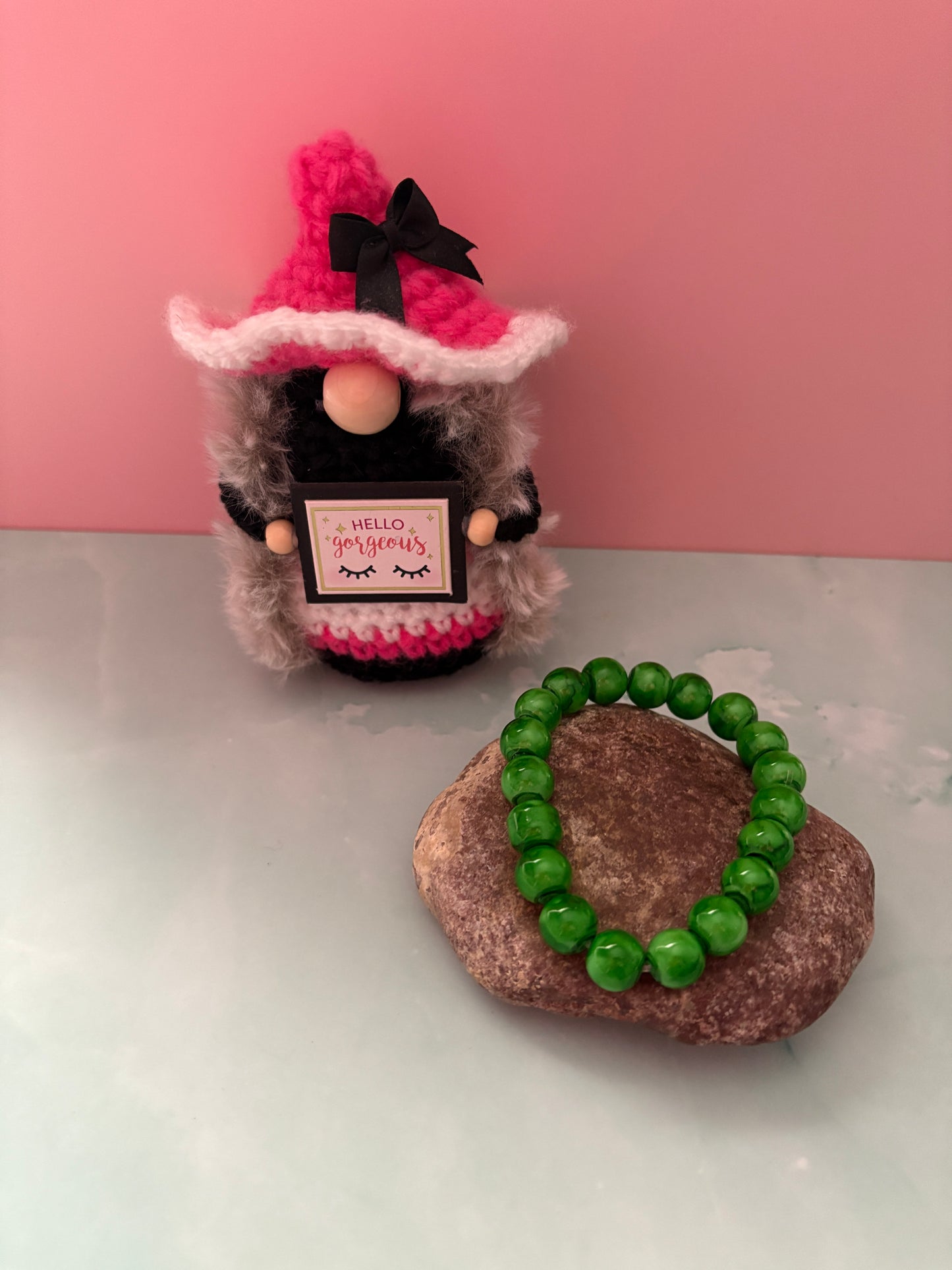 Green Splatter Round Beaded Bracelet