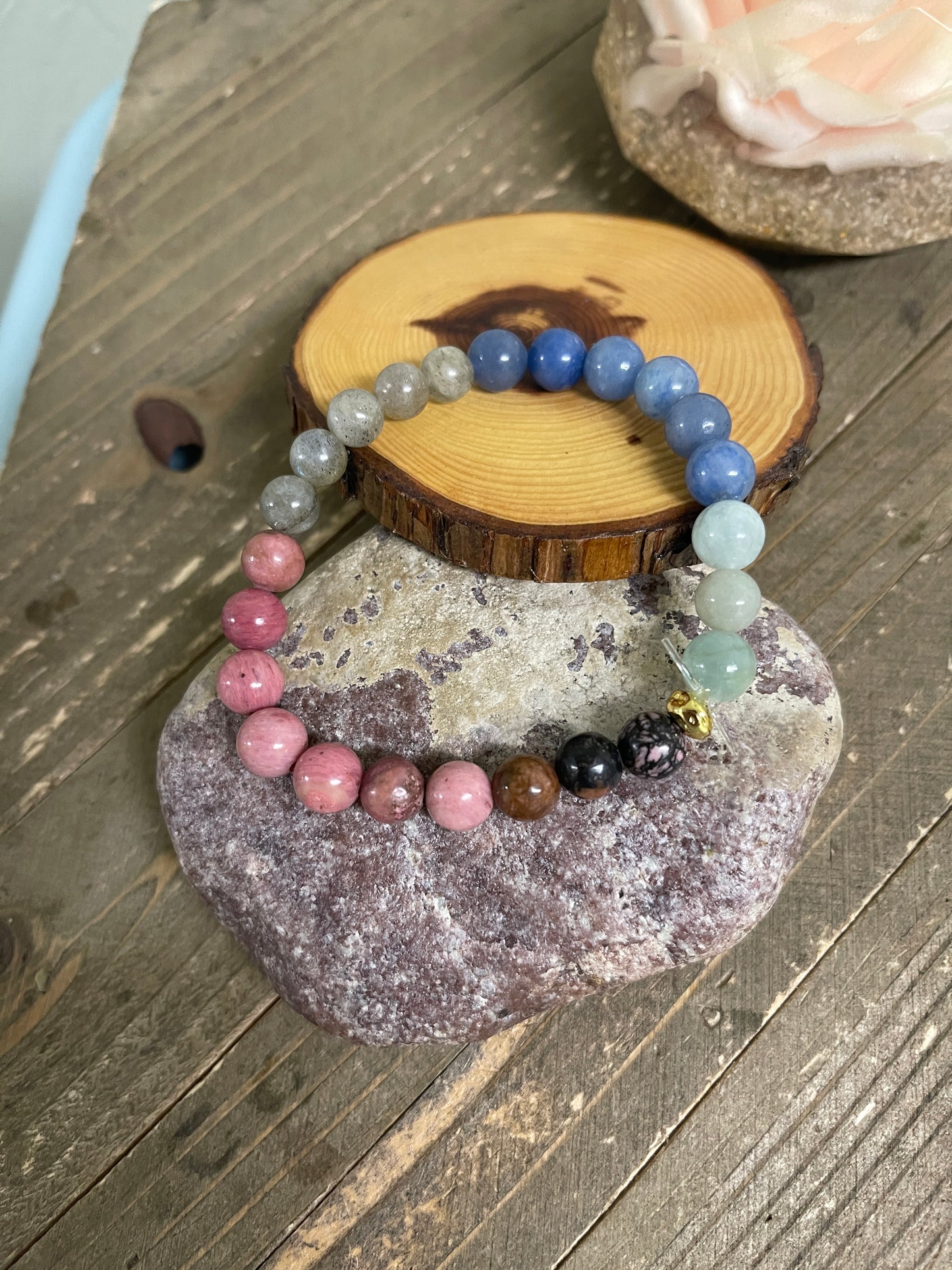 Wildflower Meadow Beaded Elastic Bracelet; Natural Gemstones; perfect gift for him or herPink tiful of LOVE