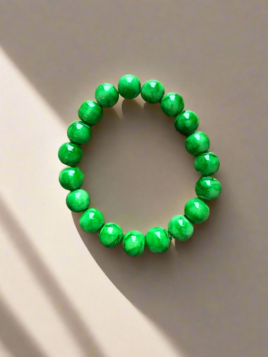 Green Splatter Round Beaded Bracelet