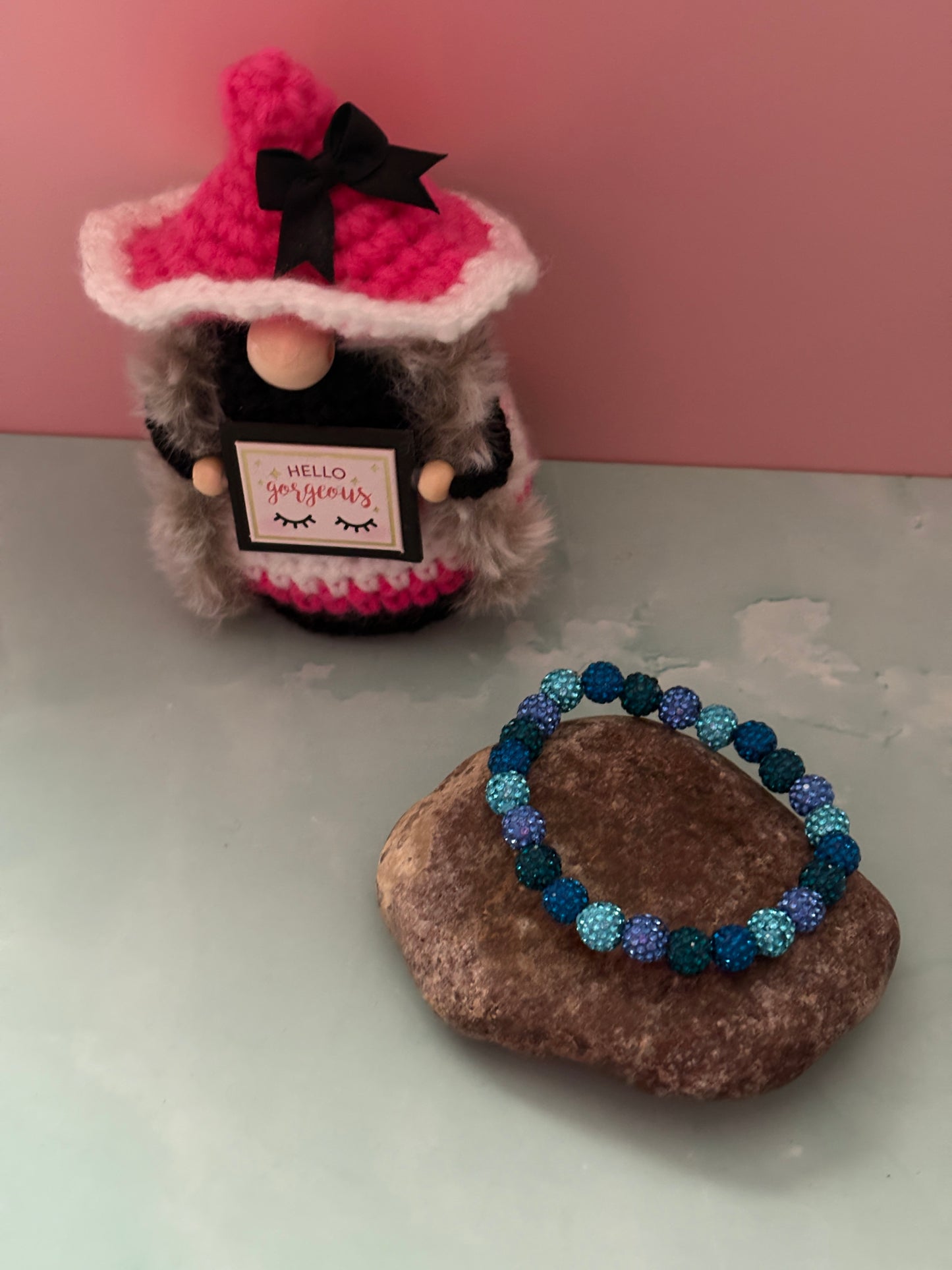 Blue Rhinestone Round Beaded Bracelet