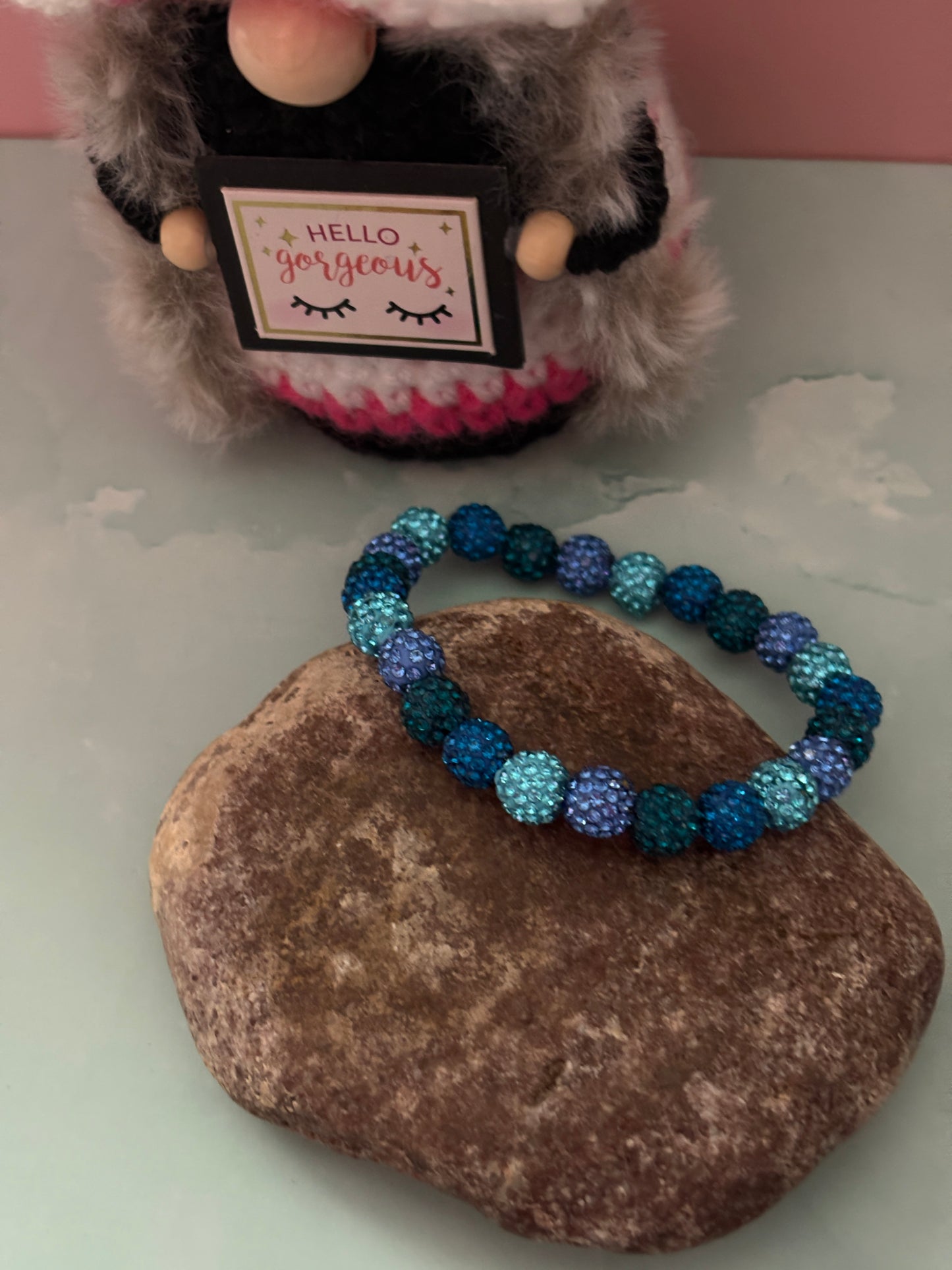 Blue Rhinestone Round Beaded Bracelet