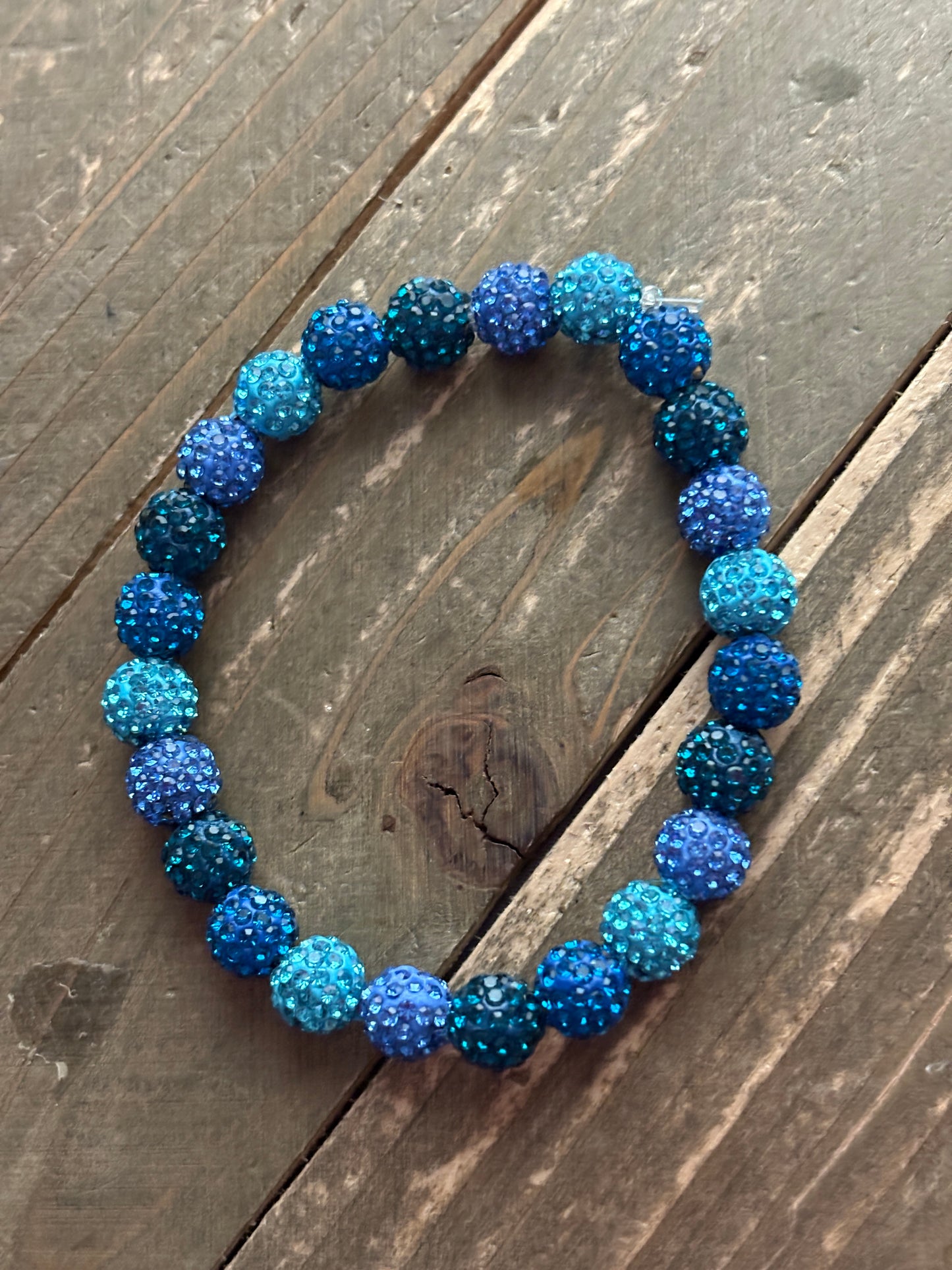 Blue Rhinestone Round Beaded Bracelet