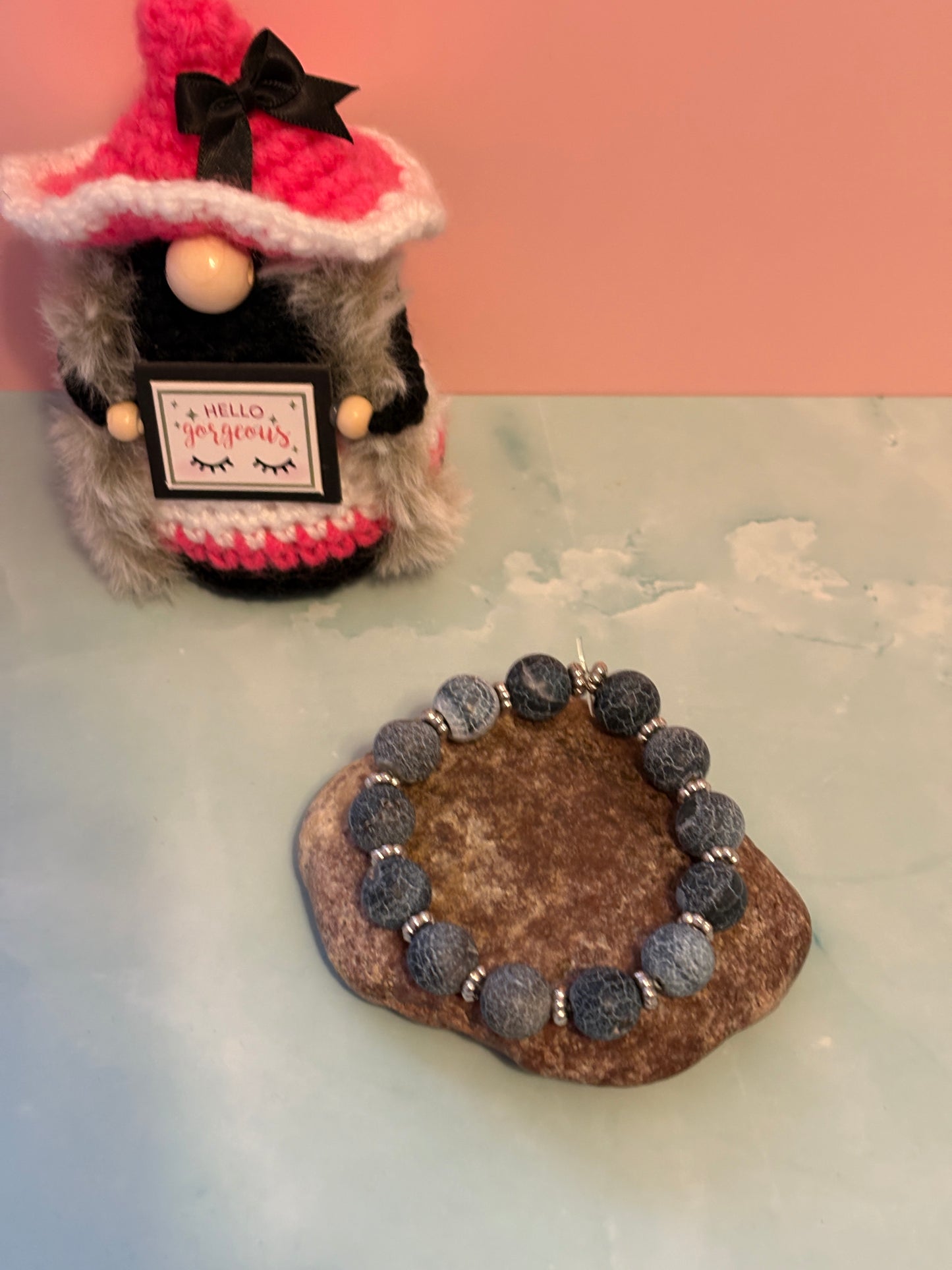 Gray Agate Stone Beaded Bracelet