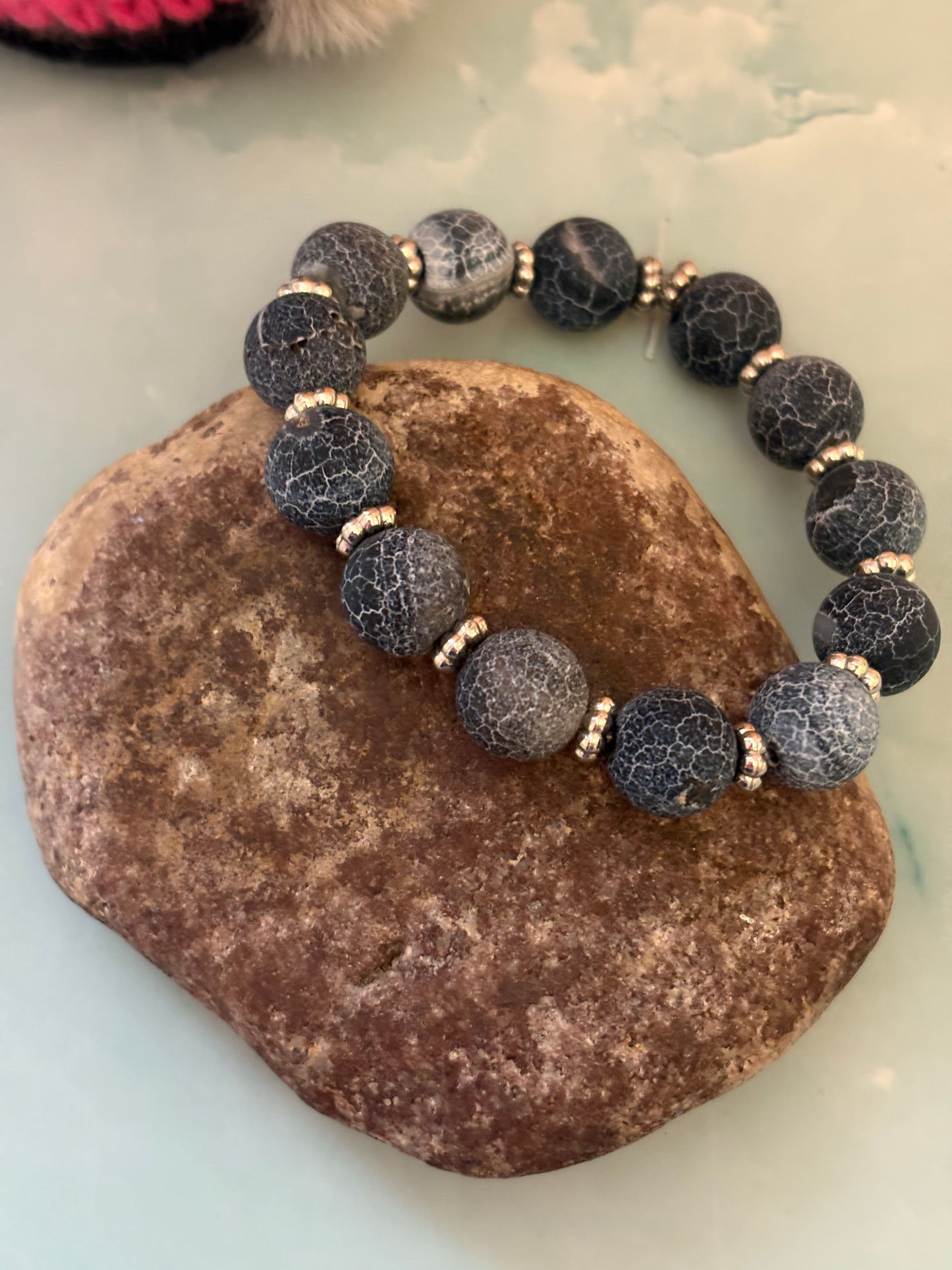 Gray Agate Stone Beaded Bracelet