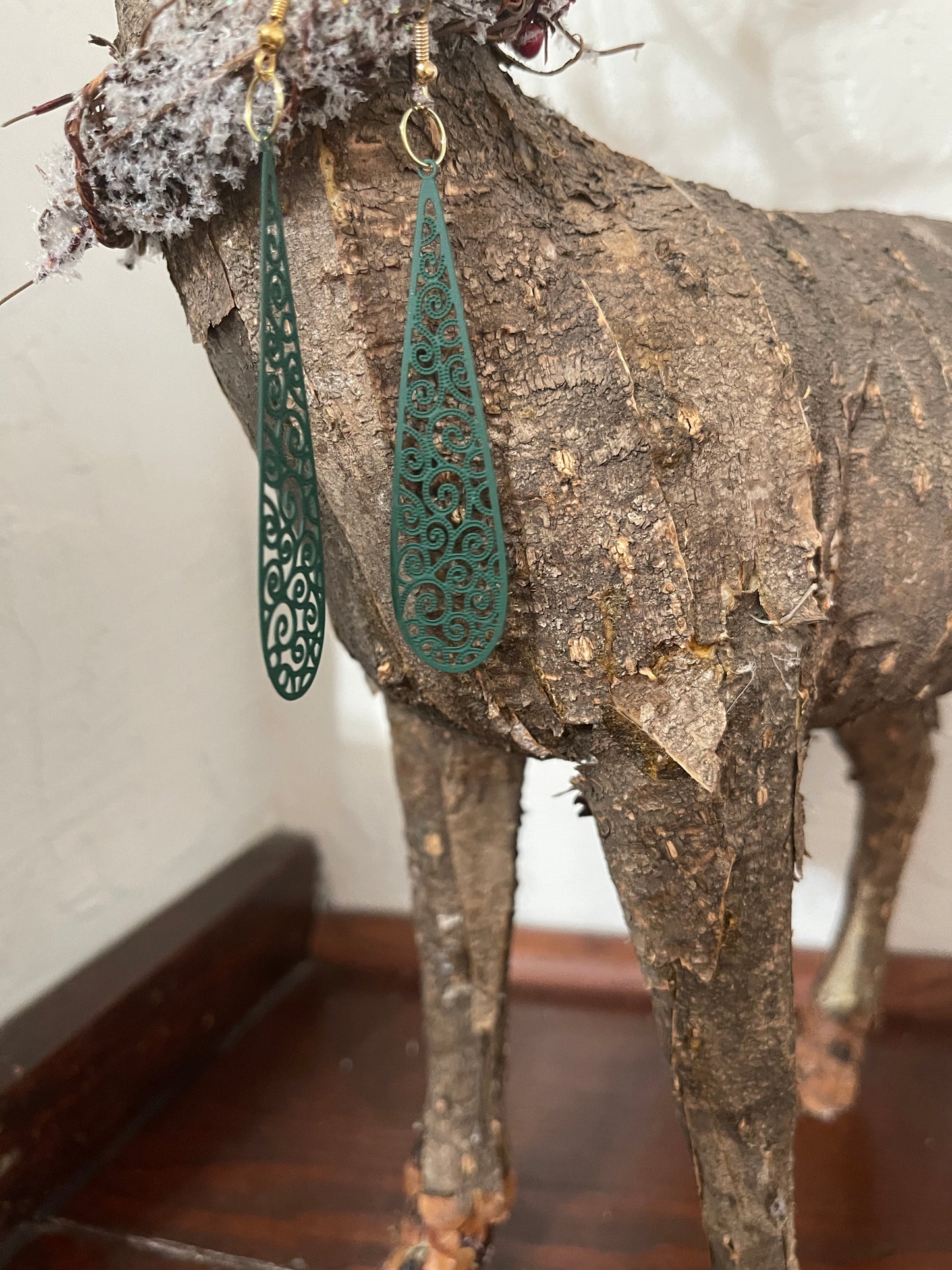 Green Filigree long teardrop Wire EarringPink tiful of LOVE