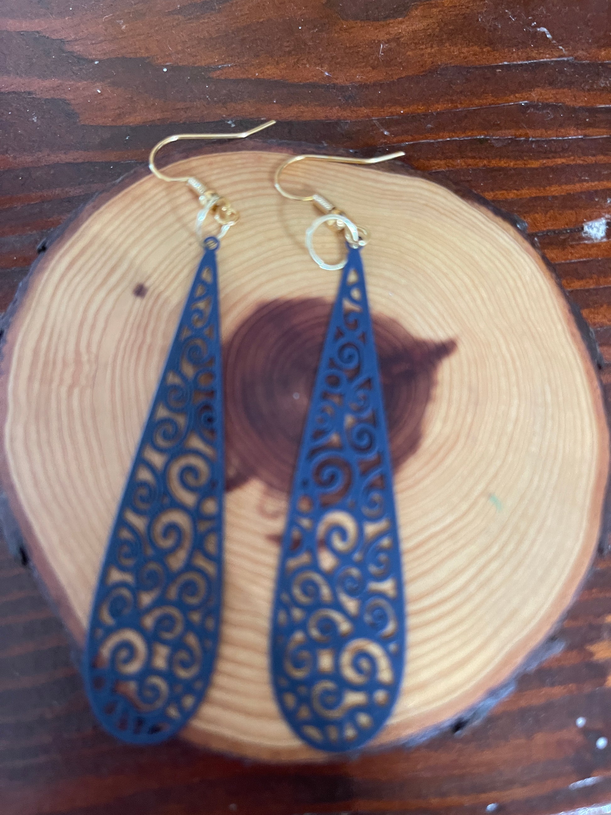 Blue Filigree long teardrop Wire EarringPink tiful of LOVE