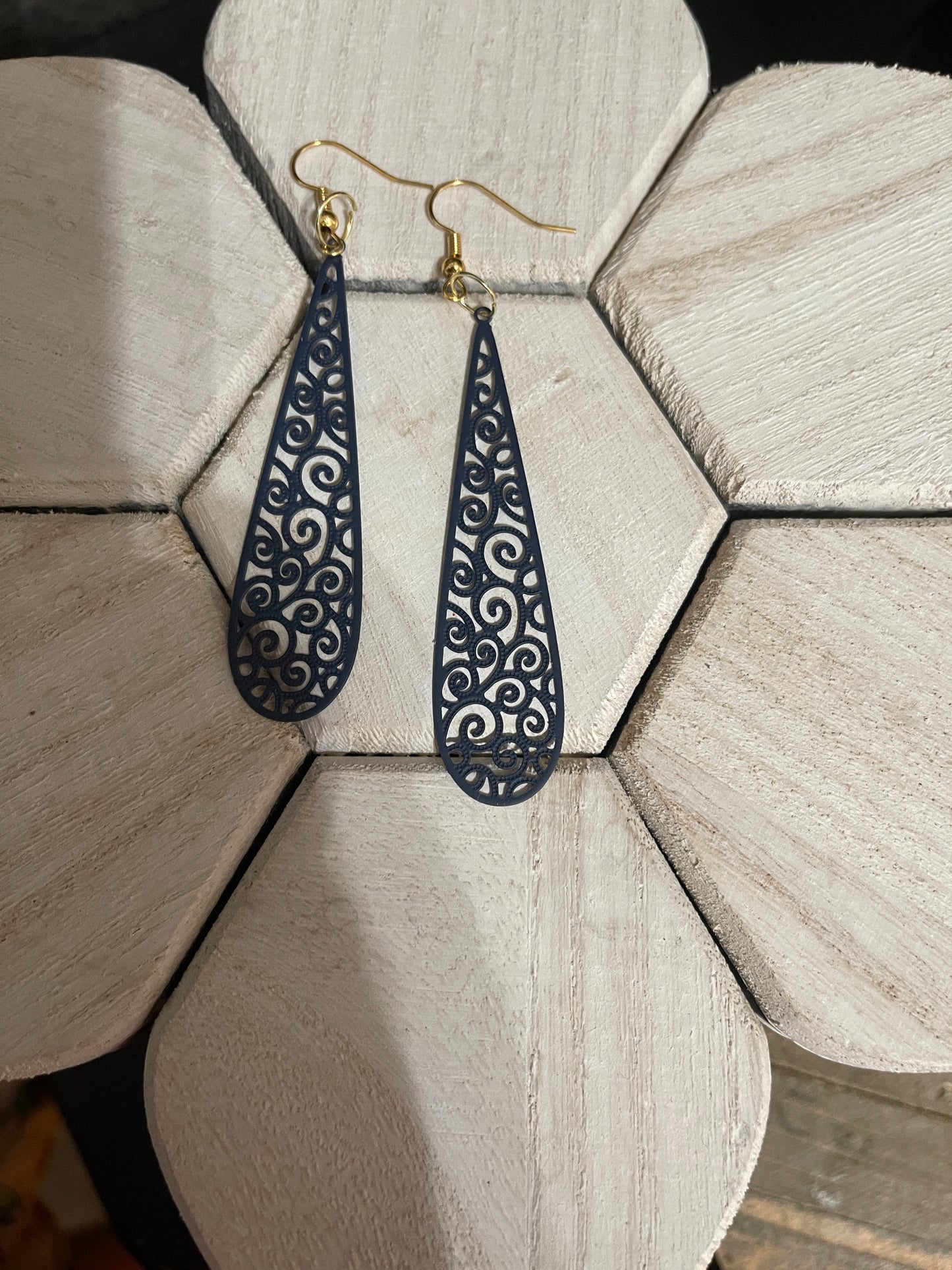 Blue Filigree long teardrop Wire EarringPink tiful of LOVE