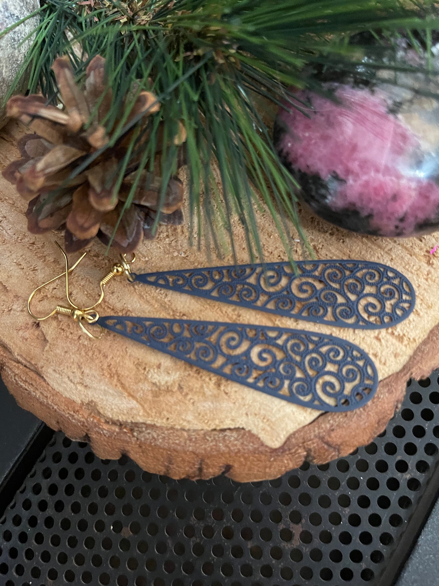 Blue Filigree long teardrop Wire EarringPink tiful of LOVE