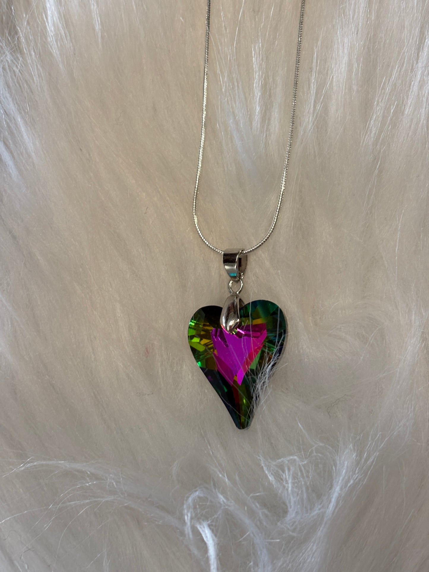 Faceted Glass Heart Pendant on a Silver Chain Necklace