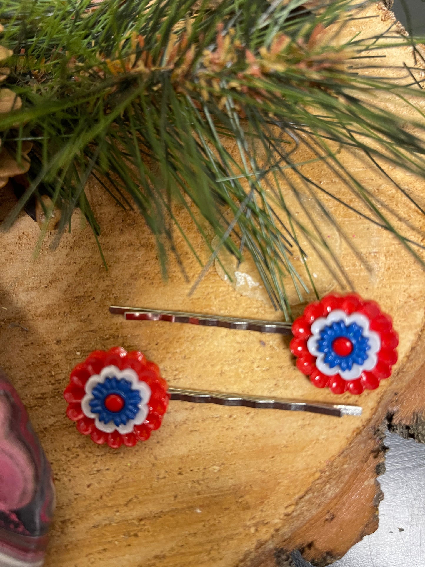 Red, White & Blue Bunting Blooms Hair clips (a pair)Pink tiful of LOVE