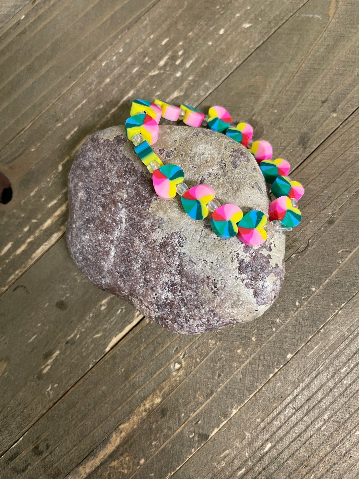 Rainbow Clay Heart beaded Stretch braceletPink tiful of LOVE