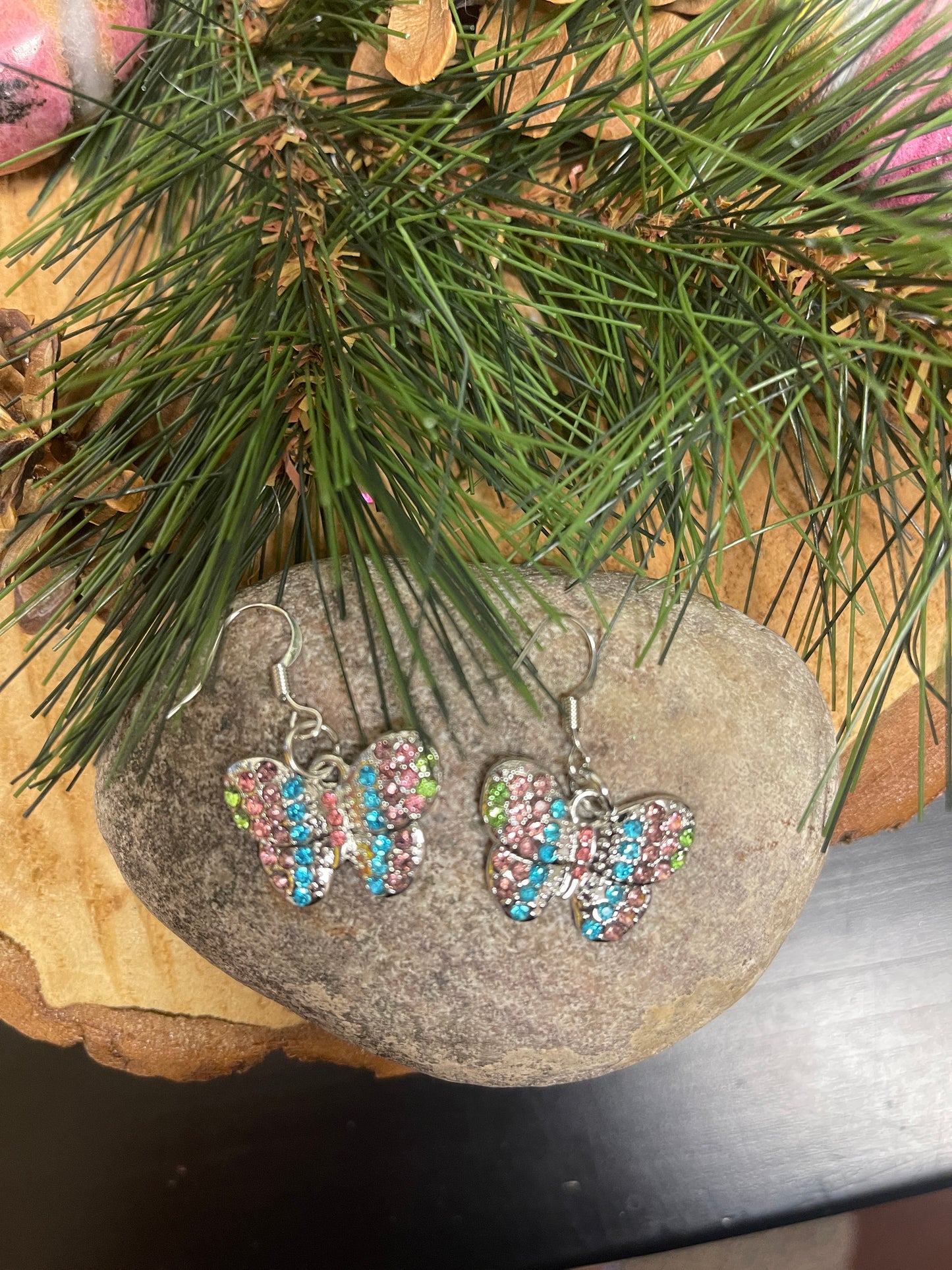 Butterfly Rhinestone charm Wire EarringPink tiful of LOVE