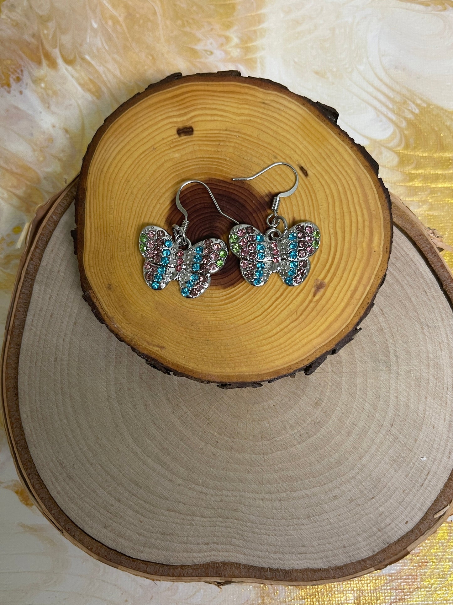 Butterfly Rhinestone charm Wire EarringPink tiful of LOVE