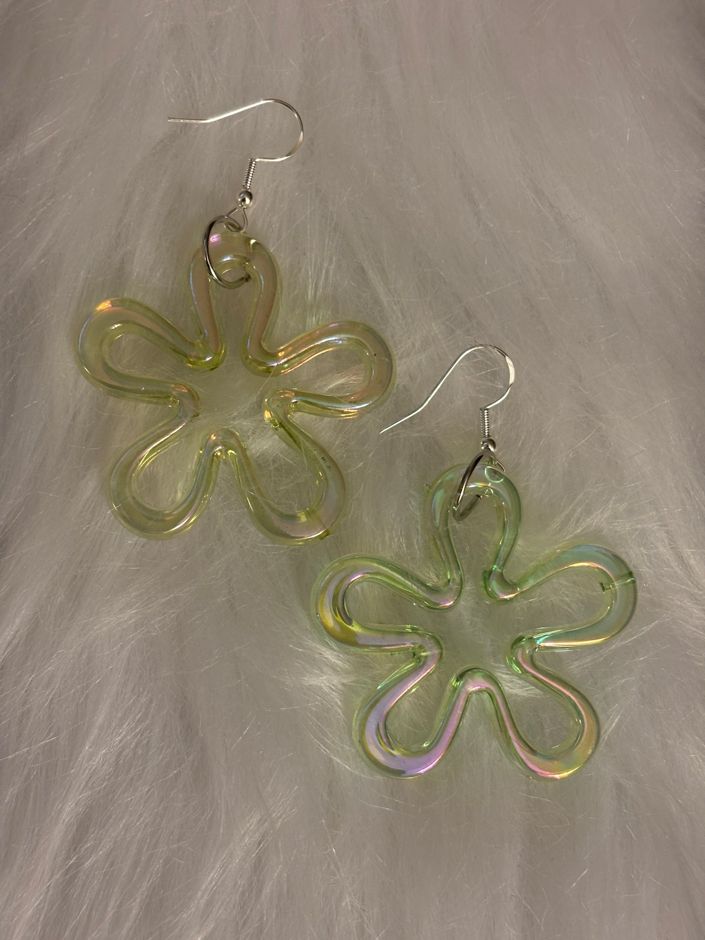 Pastel Green AB Flower Charm Wire Earrings