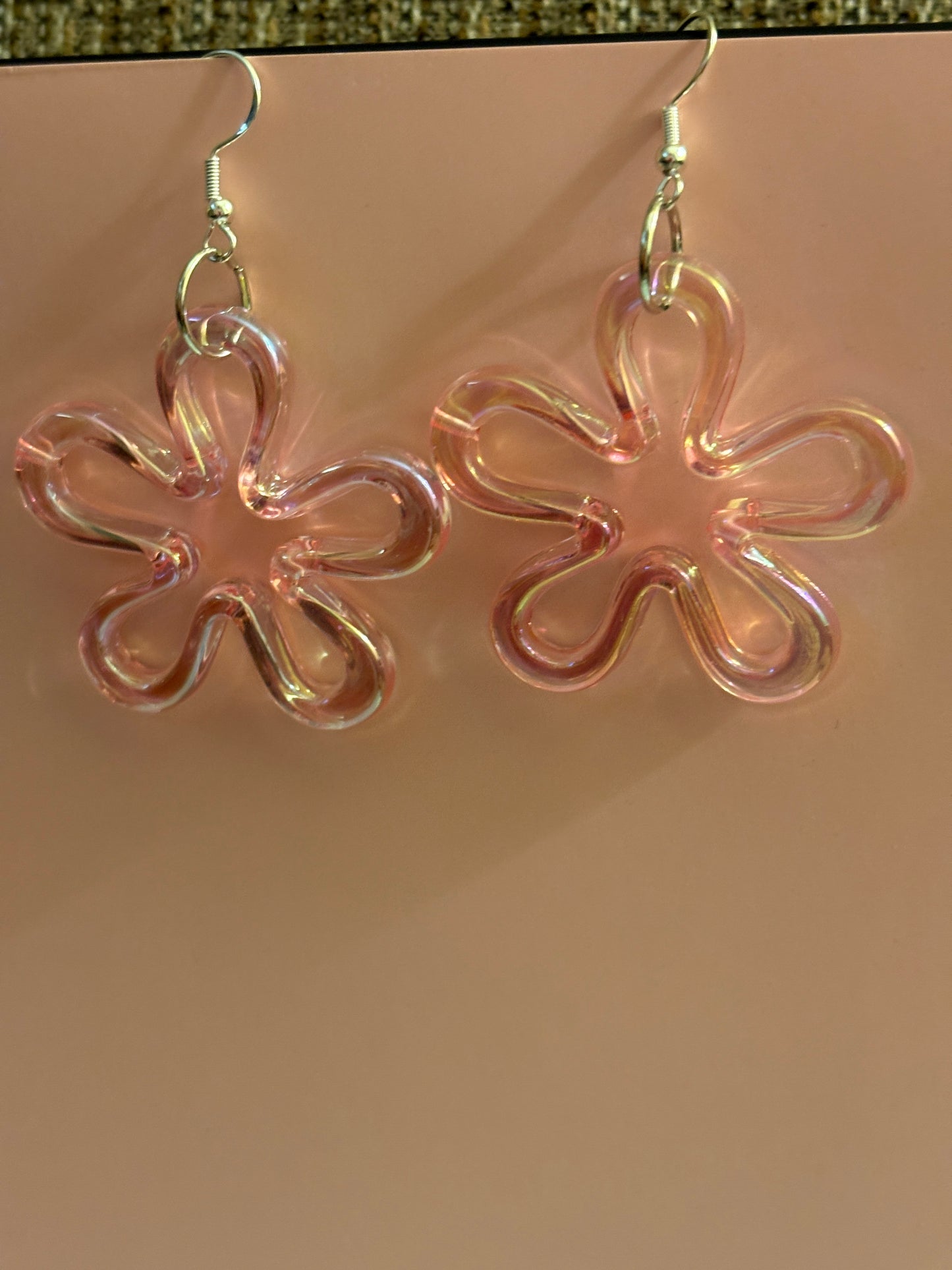 Pastel Pink AB Flower Charm Wire Earrings