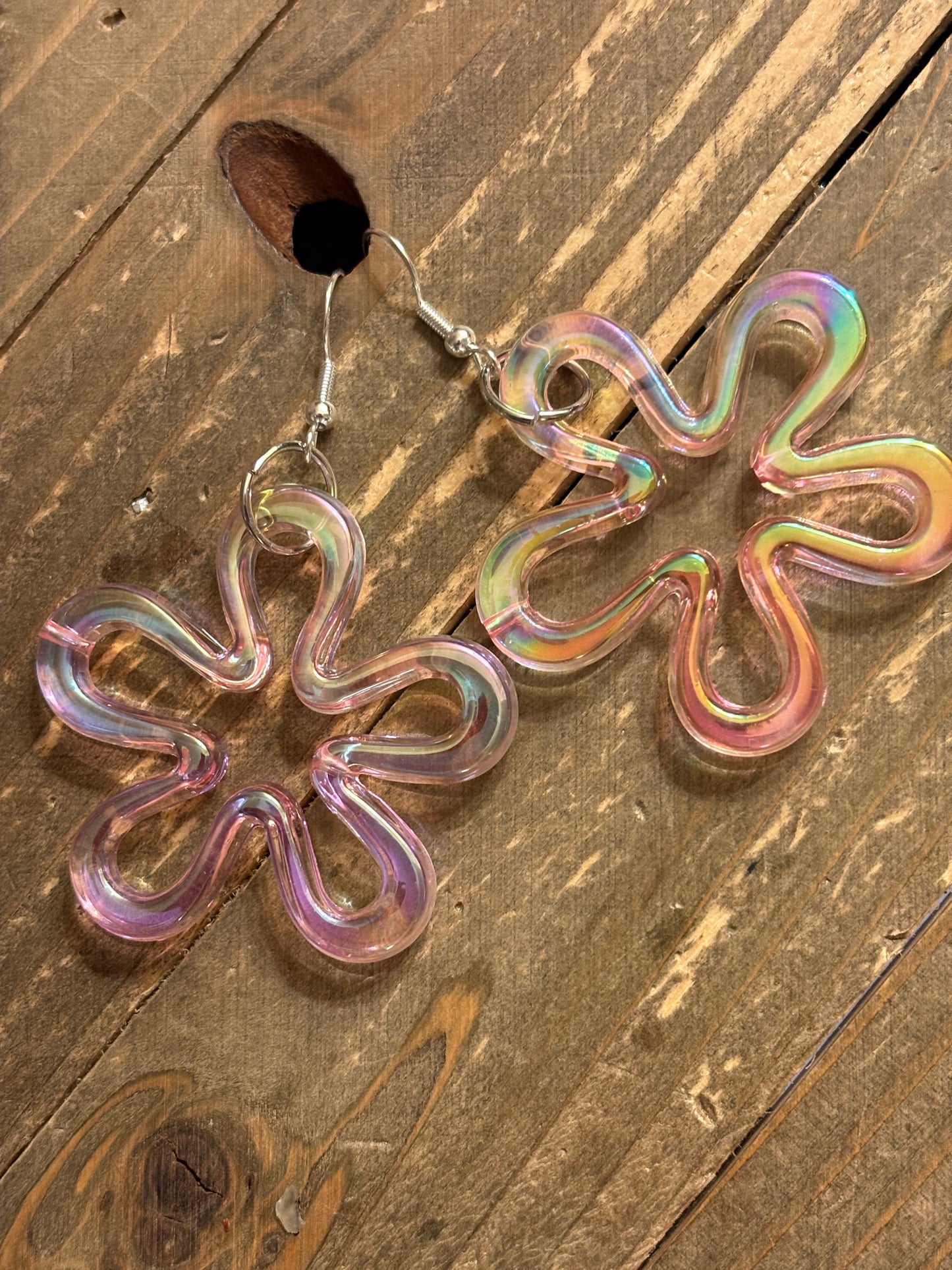 Pastel Pink AB Flower Charm Wire Earrings