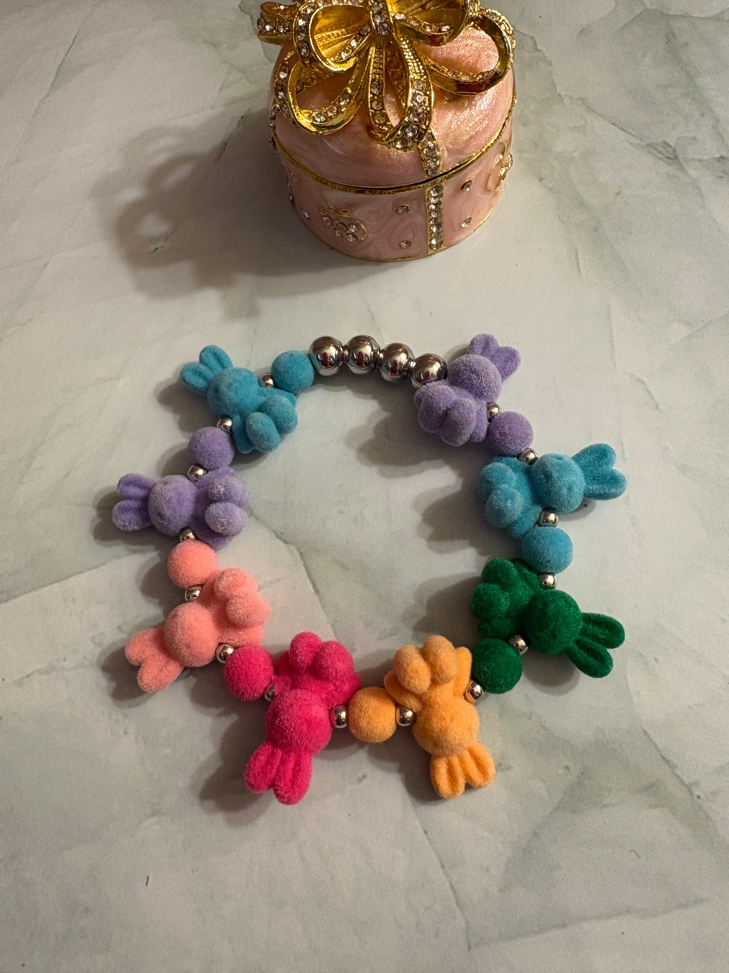 Bright Dyed Rabbit Beaded Bracelet