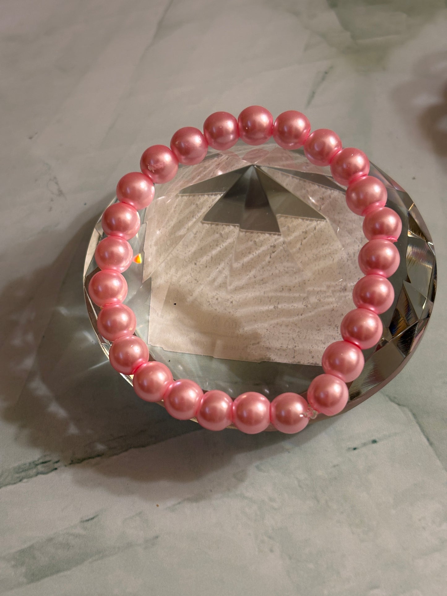 Pink Coated Glass Pearl Beaded Bracelet