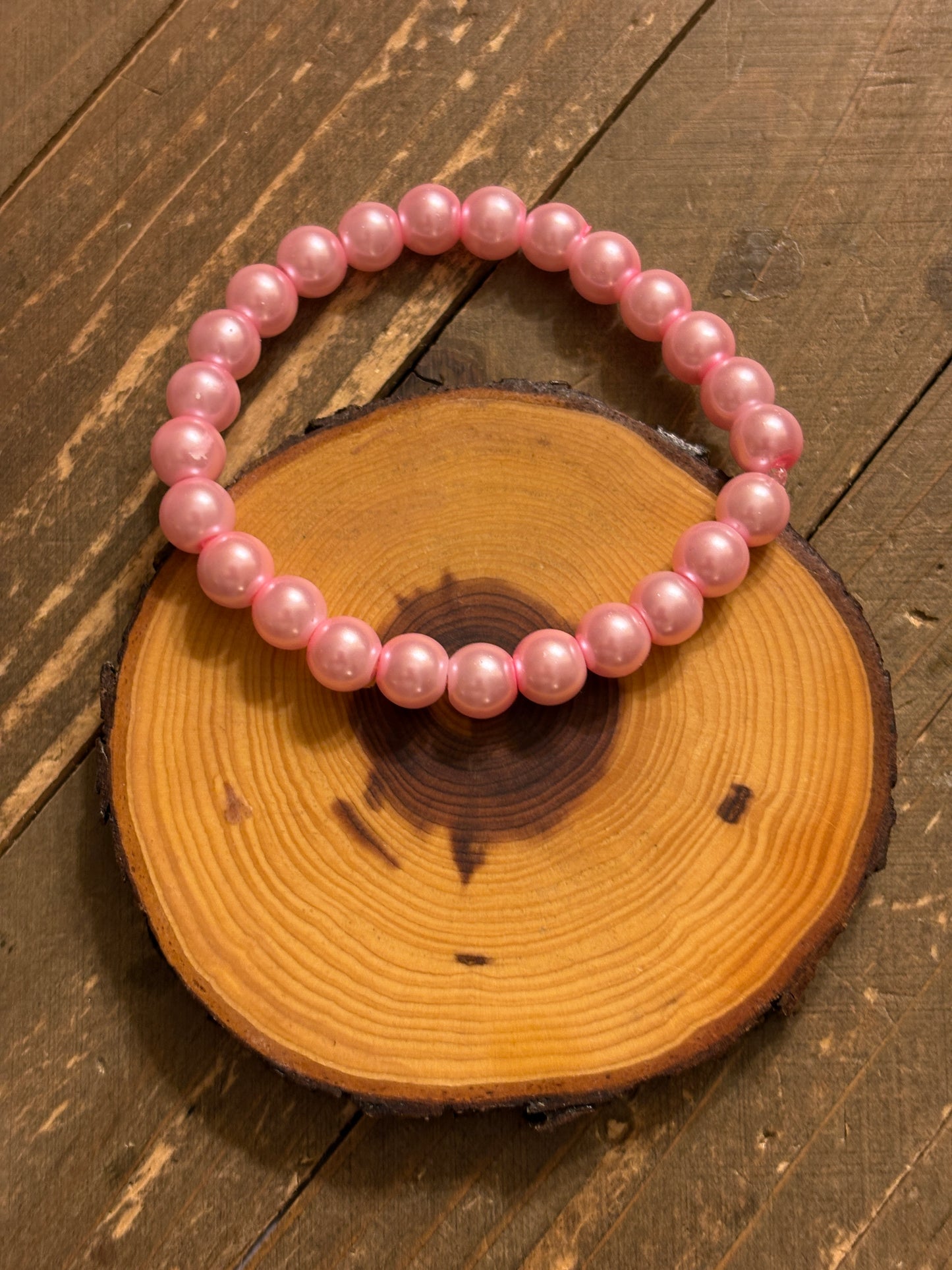 Pink Coated Glass Pearl Beaded Bracelet