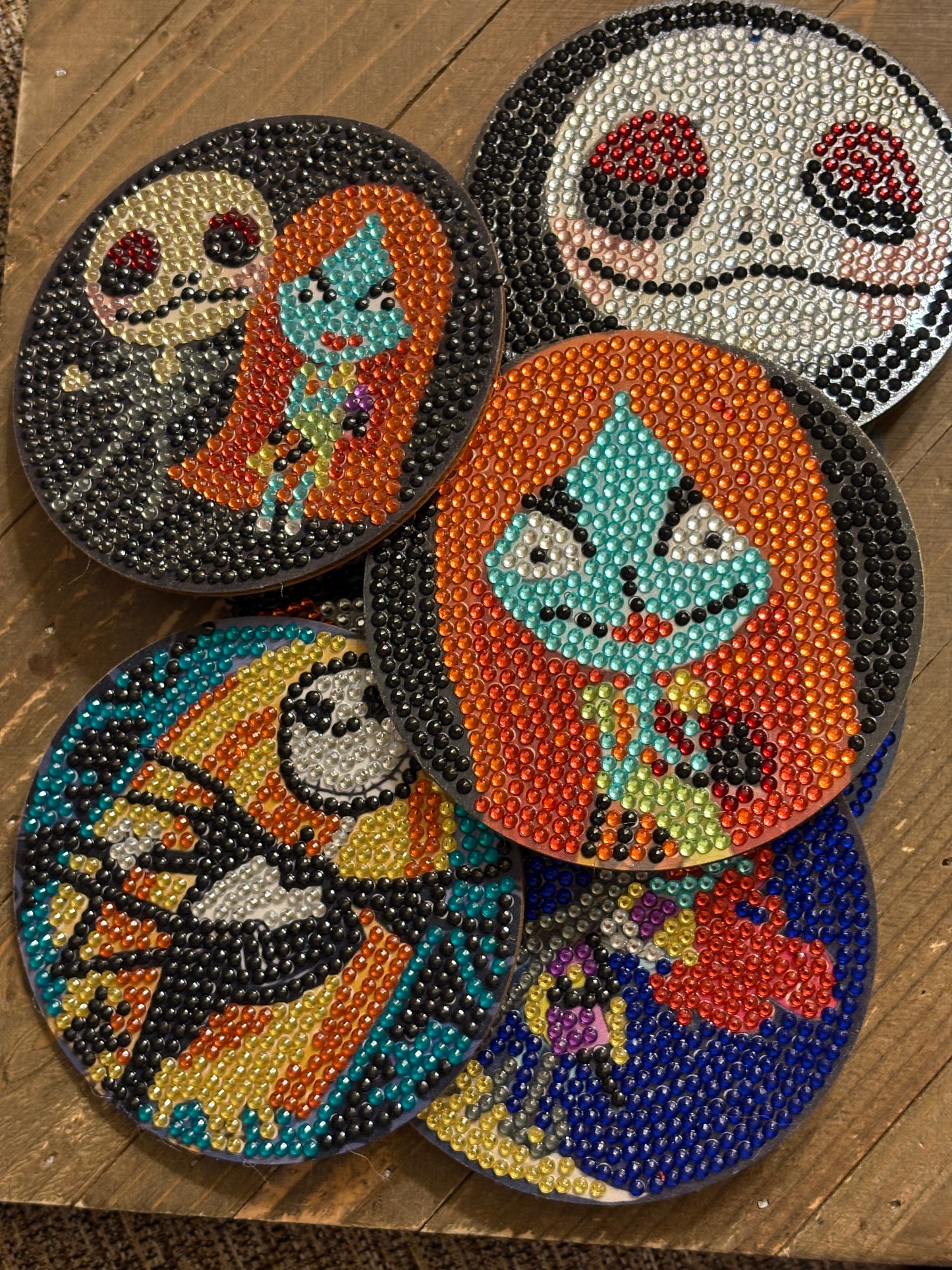 Nightmare Before Christmas Coaster Set; diamond painting; Wood & Gemstone Coasters
