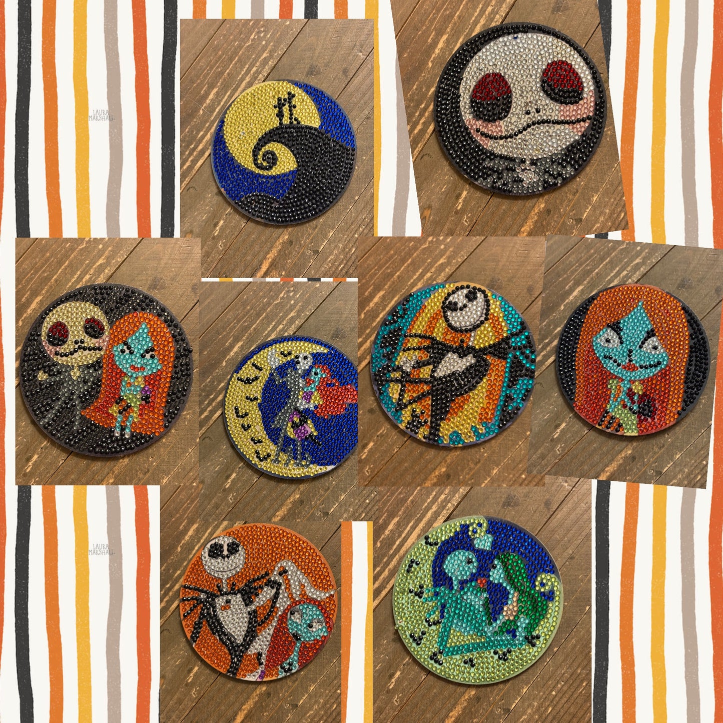 Nightmare Before Christmas Coaster Set; diamond painting; Wood & Gemstone Coasters