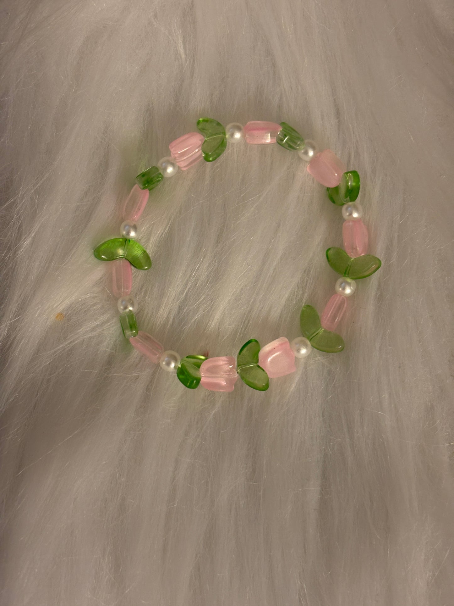 Pink Tulip Coated Glass Beaded Bracelet