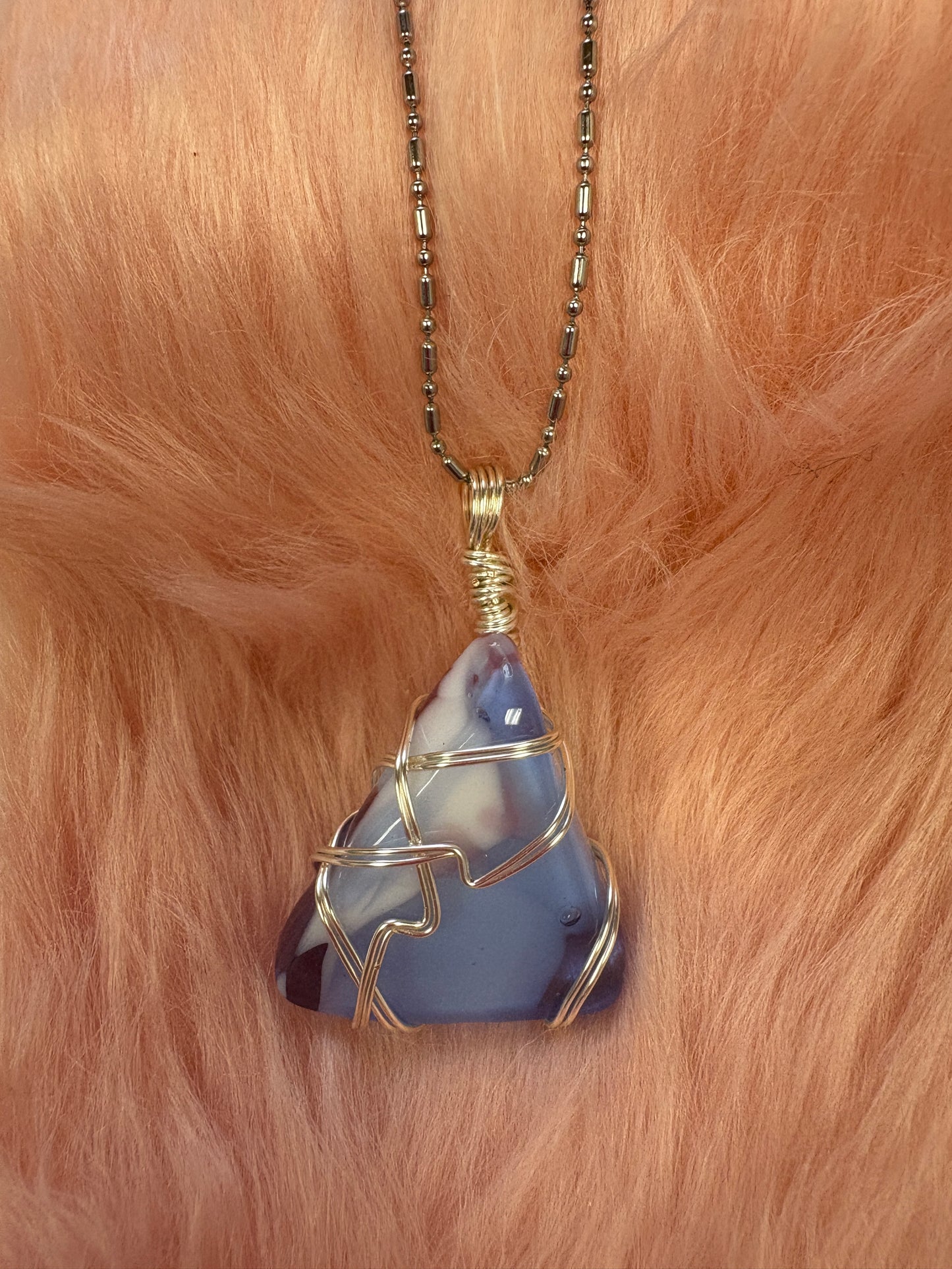 Fused Glass Wire Wrapped-blue triangle Shaped Pendant on a silver Chain Necklace