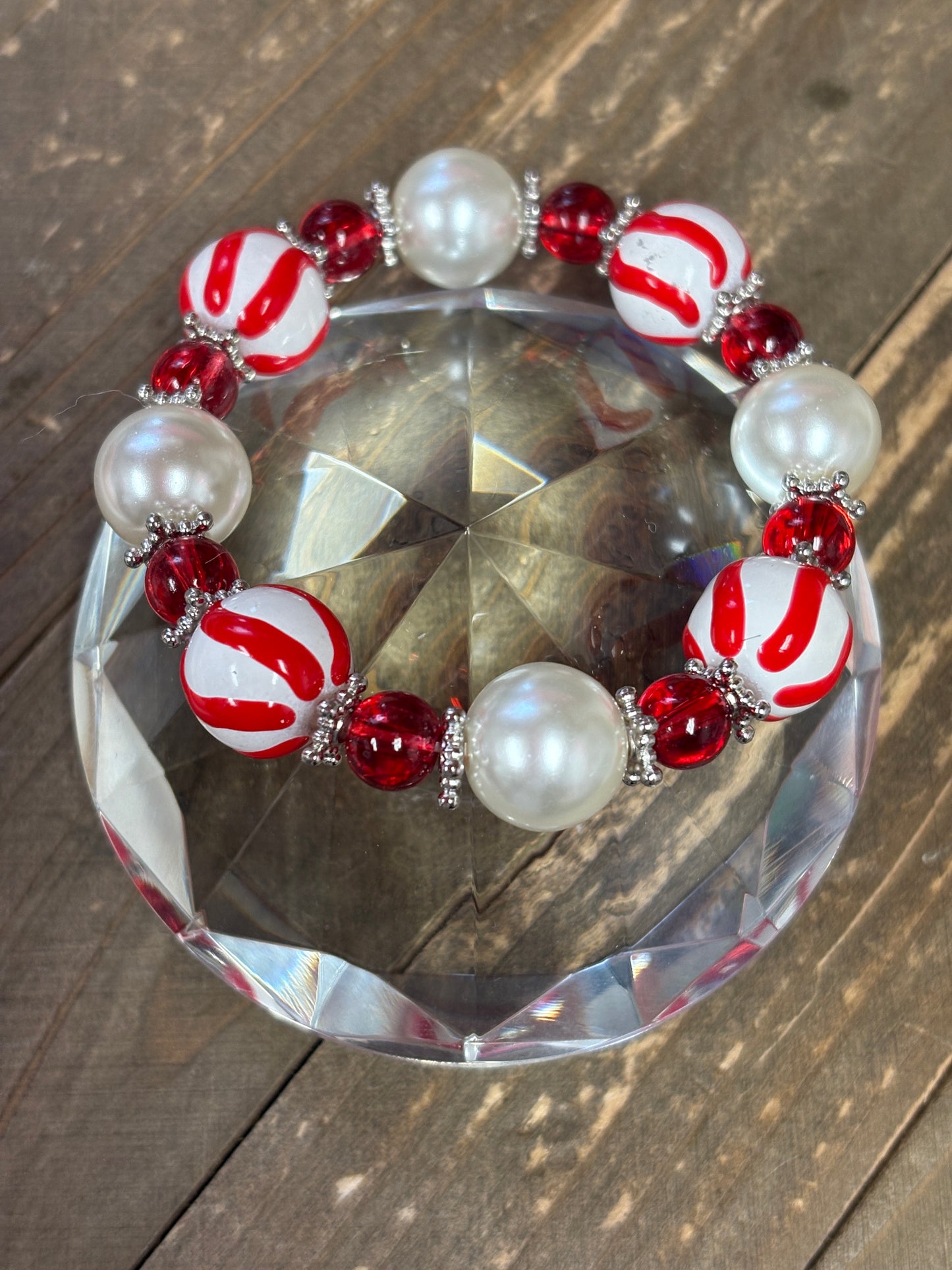 Festive Striped Christmas Beaded Stretch Bracelet