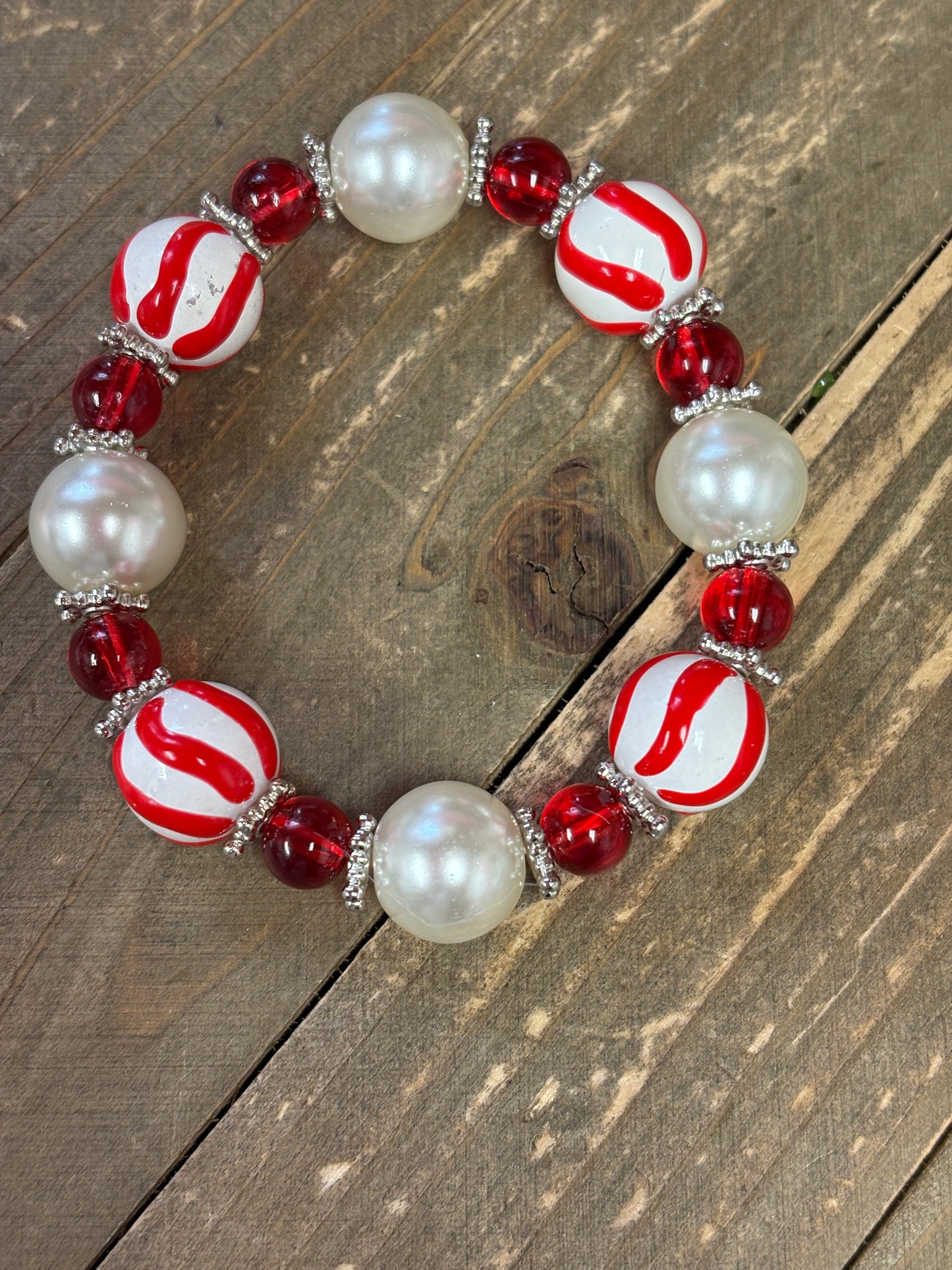 Festive Striped Christmas Beaded Stretch Bracelet