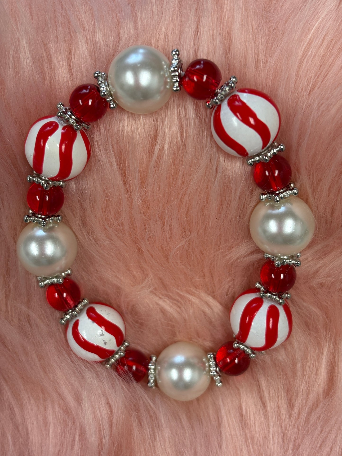 Festive Striped Christmas Beaded Stretch Bracelet