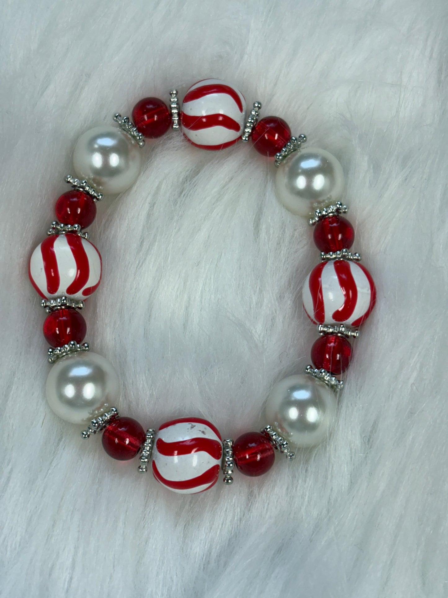 Festive Striped Christmas Beaded Stretch Bracelet