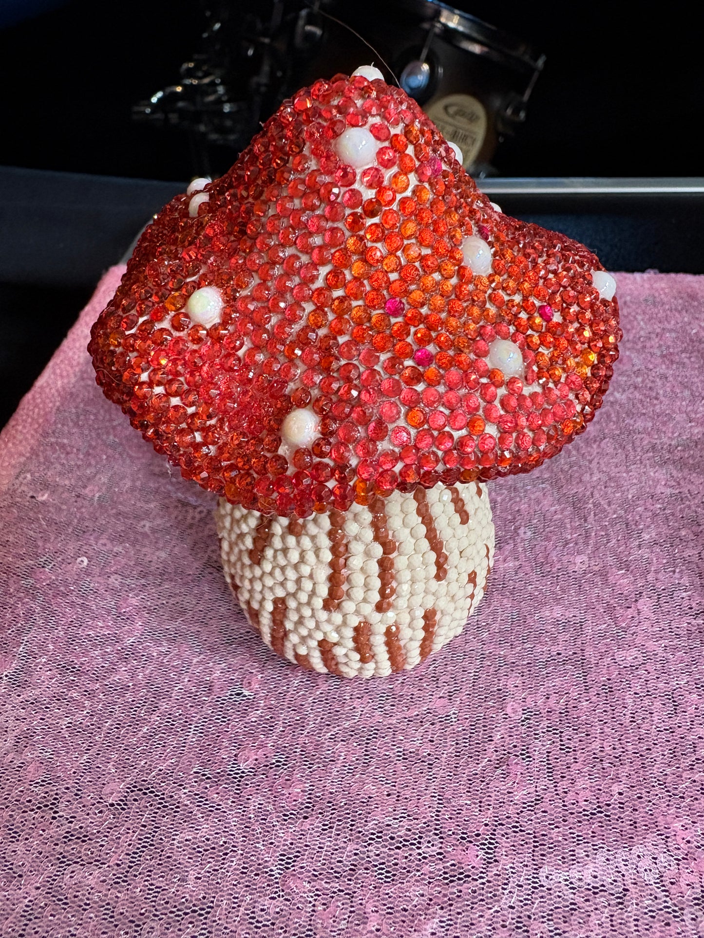 Diamond Art Ceramic Mushroom Figurine – Handmade Sparkling Home Décor